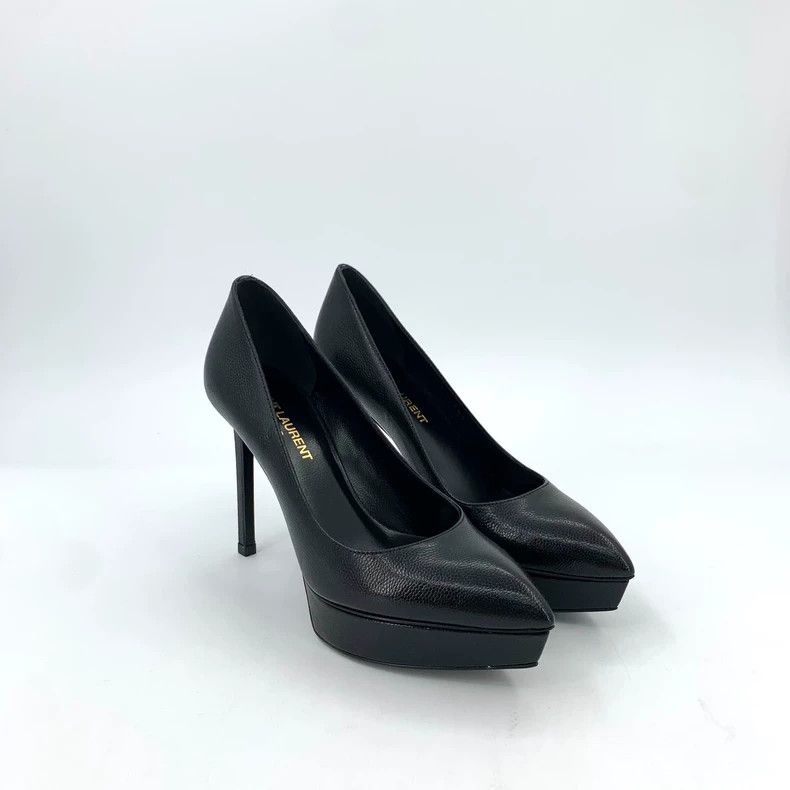 Saint Laurent Paris Saint Laurent Paris Black pointy thick heel leather high h Size US 4 / IT 34 - 2 Thumbnail