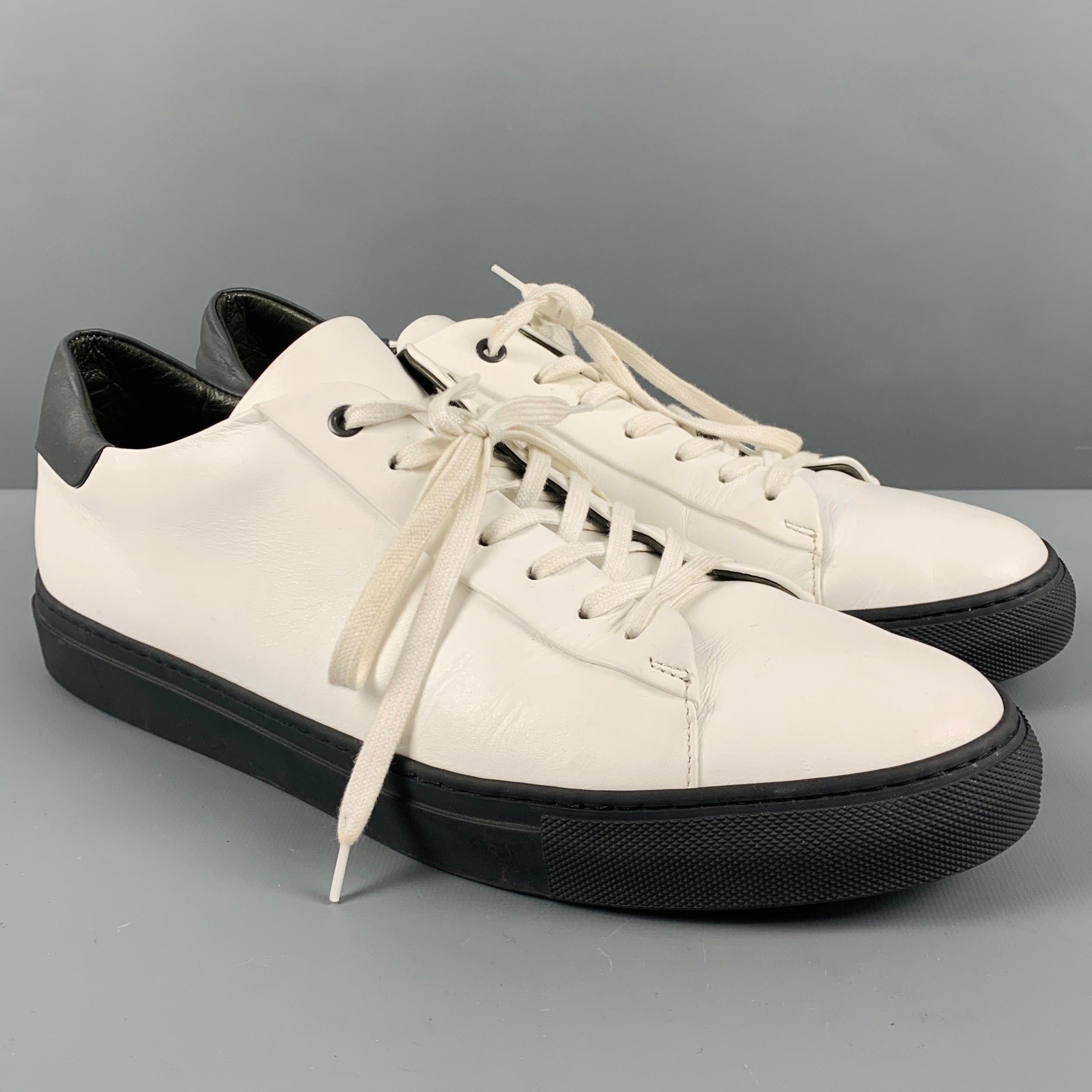 image of Saks Fifth Avenue White Black Leather Low Top Laceup Shoes, Men's (Size 12)
