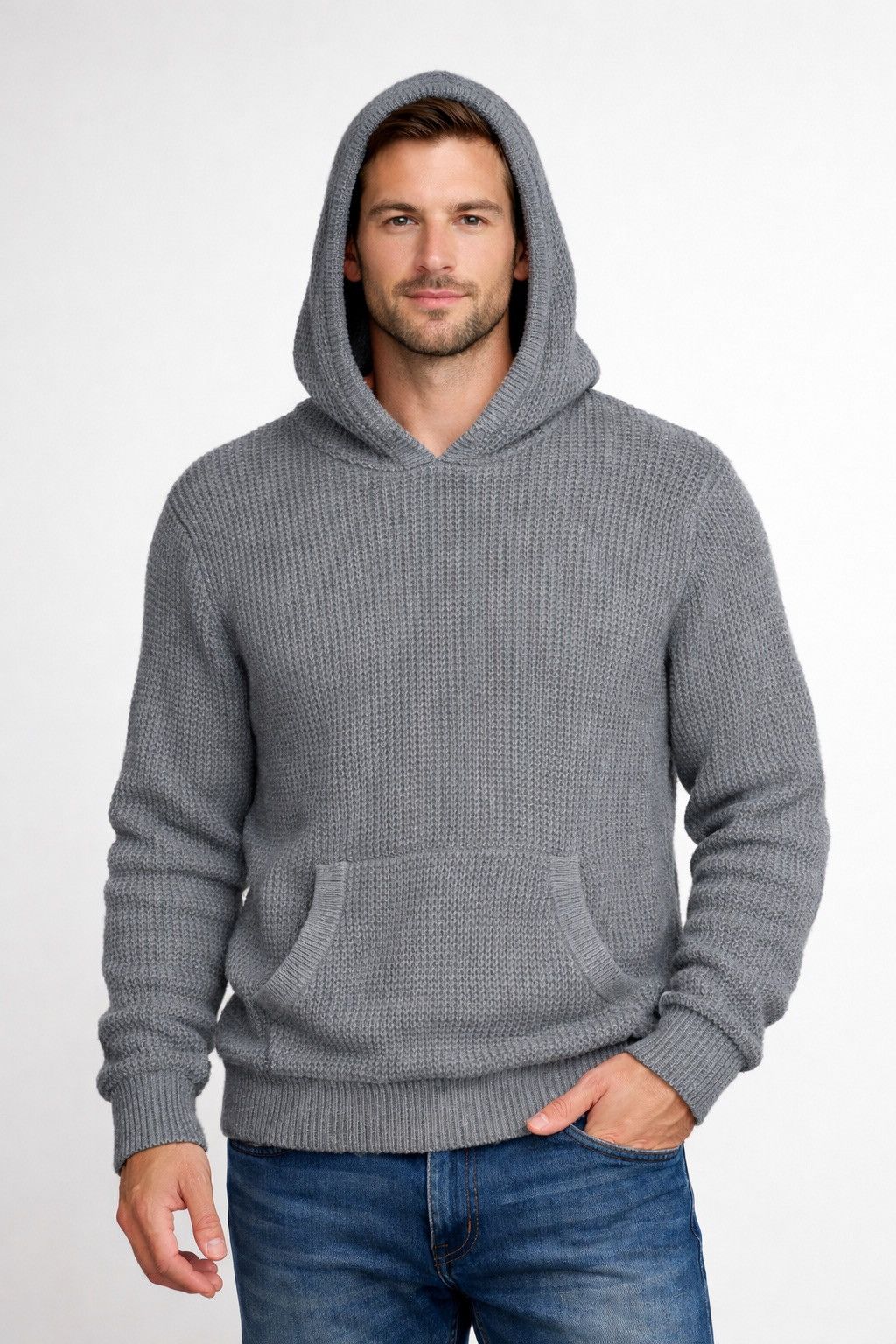 Other Hedge Grey Waffle Knit Pullover Hoodie (Kangaroo Pocket) Size US L / EU 52-54 / 3 - 1 Thumbnail
