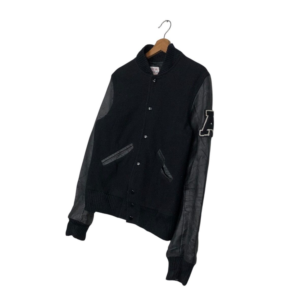 Japanese Brand 📌Iconic Black Vtg Varsity Leather Jacket American College Size US XS / EU 42 / 0 - 3 Thumbnail