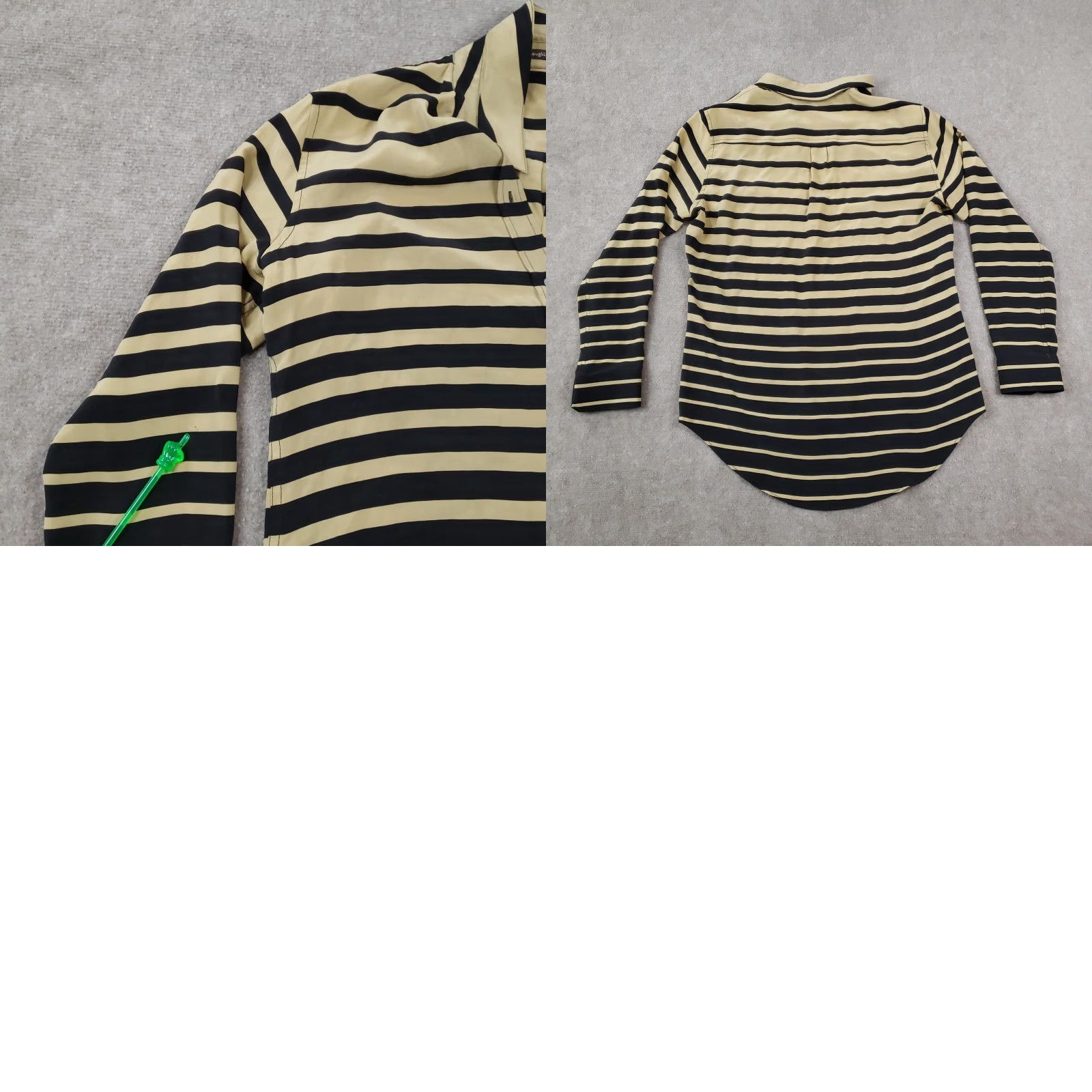 J.McLaughlin J McLaughlin Shirt Womens Medium Long Sleeve Black Tan Stripe Silk Button Front Size M / US 6-8 / IT 42-44 - 8 Thumbnail