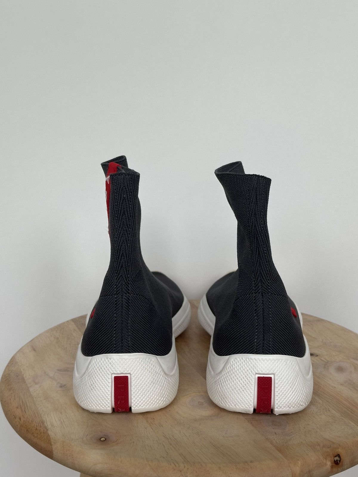 Designer × Prada Prada sock sneakers grey logo spellout Size US 5 / IT 35 - 4 Thumbnail