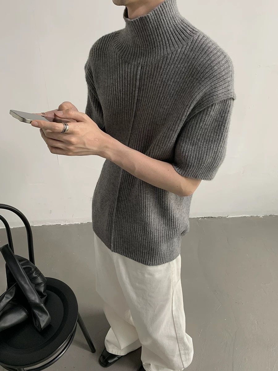 Japanese Brand × Vintage Cleanfit retro high neck ribbed short sleeve knit shirt Size US M / EU 48-50 / 2 - 4 Thumbnail