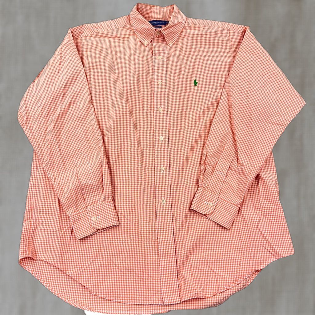 Ralph Lauren Ralph Lauren Shirt Men Large Orange Check Button-Up Polo Dress Tilden Golf Size 42R - 1 Thumbnail
