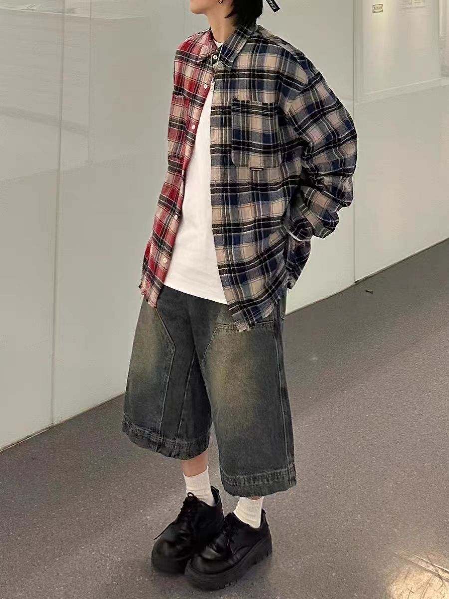 Japanese Brand × Jean Street Wash Vintage Spliced Denim Shorts Size US 34 / EU 50 - 3 Thumbnail