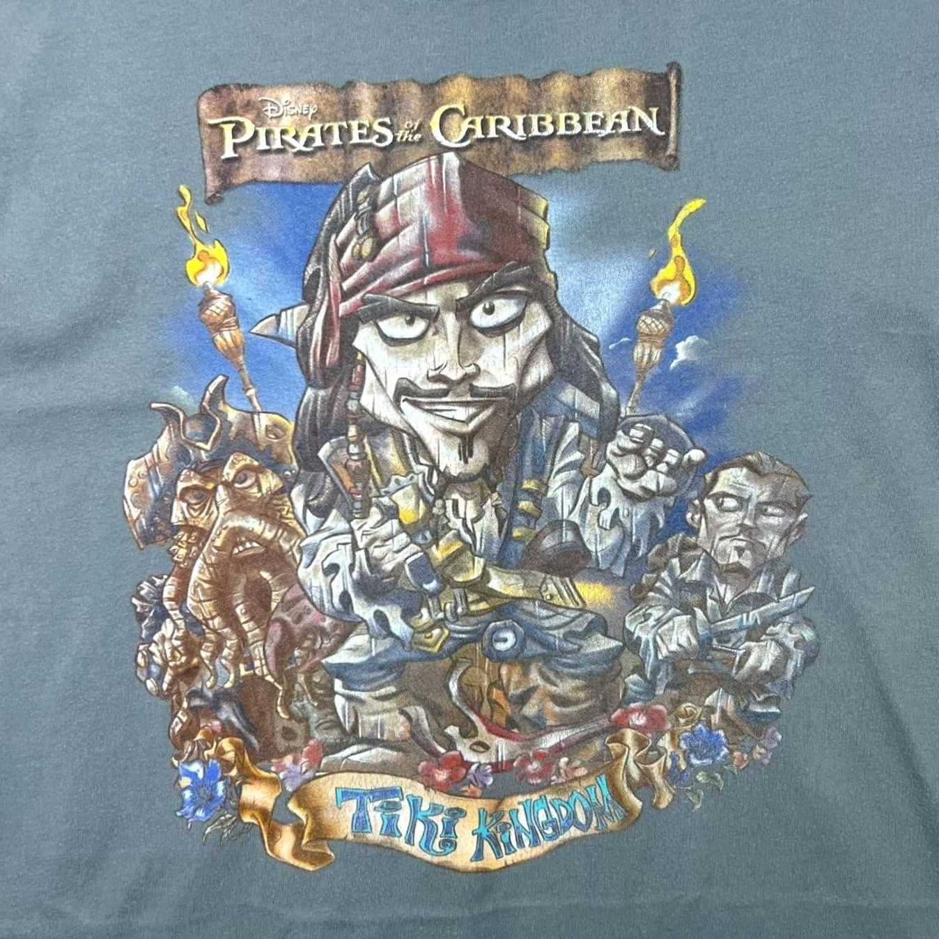 Disney Disney Pirates Of The Caribbean Tiki Kingdom Movie Tourist Graphic T-Shirt Large Grey Men Short Sleeve Cotton Shirt Mens Size US L / EU 52-54 / 3 - 4 Thumbnail