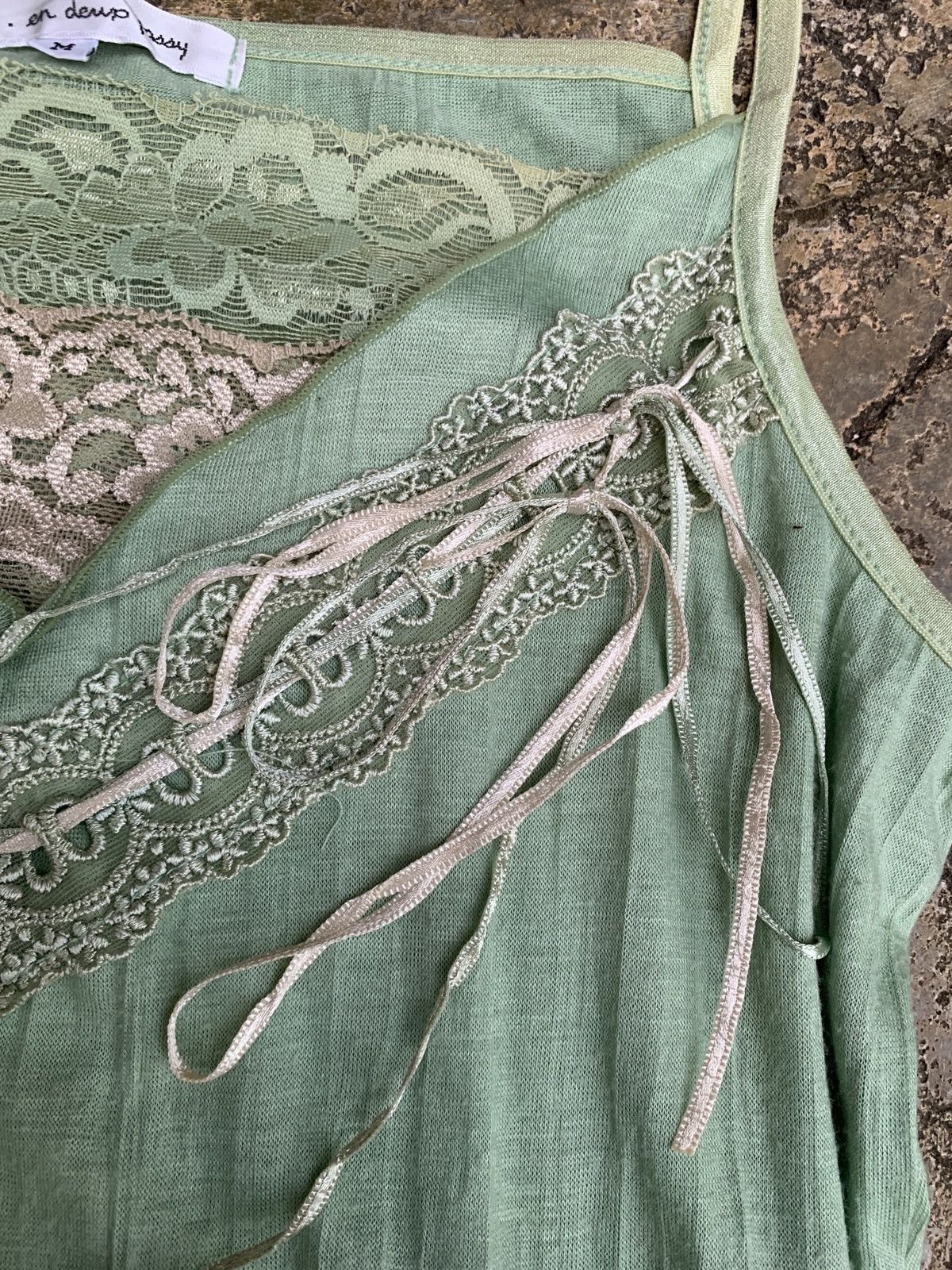 If Six Was Nine × Japanese Brand y2k EP Japan Green Lace Trim Textured Cami Tank Top Size M / US 6-8 / IT 42-44 - 5 Thumbnail