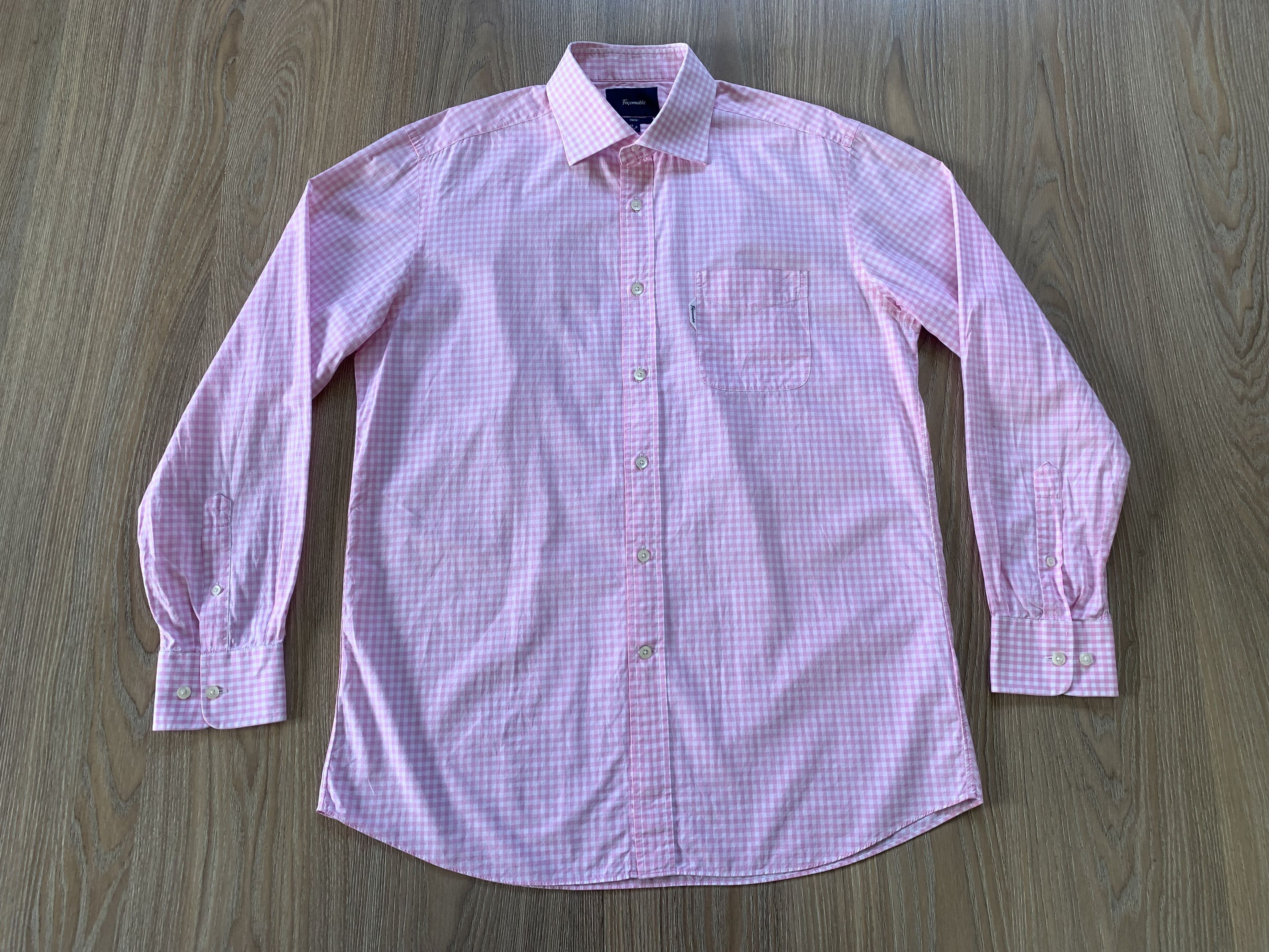 Faconnable Faconnable Club Mens Pink Plaid Long Sleeve Shirt Size US M / EU 48-50 / 2 - 2 Thumbnail