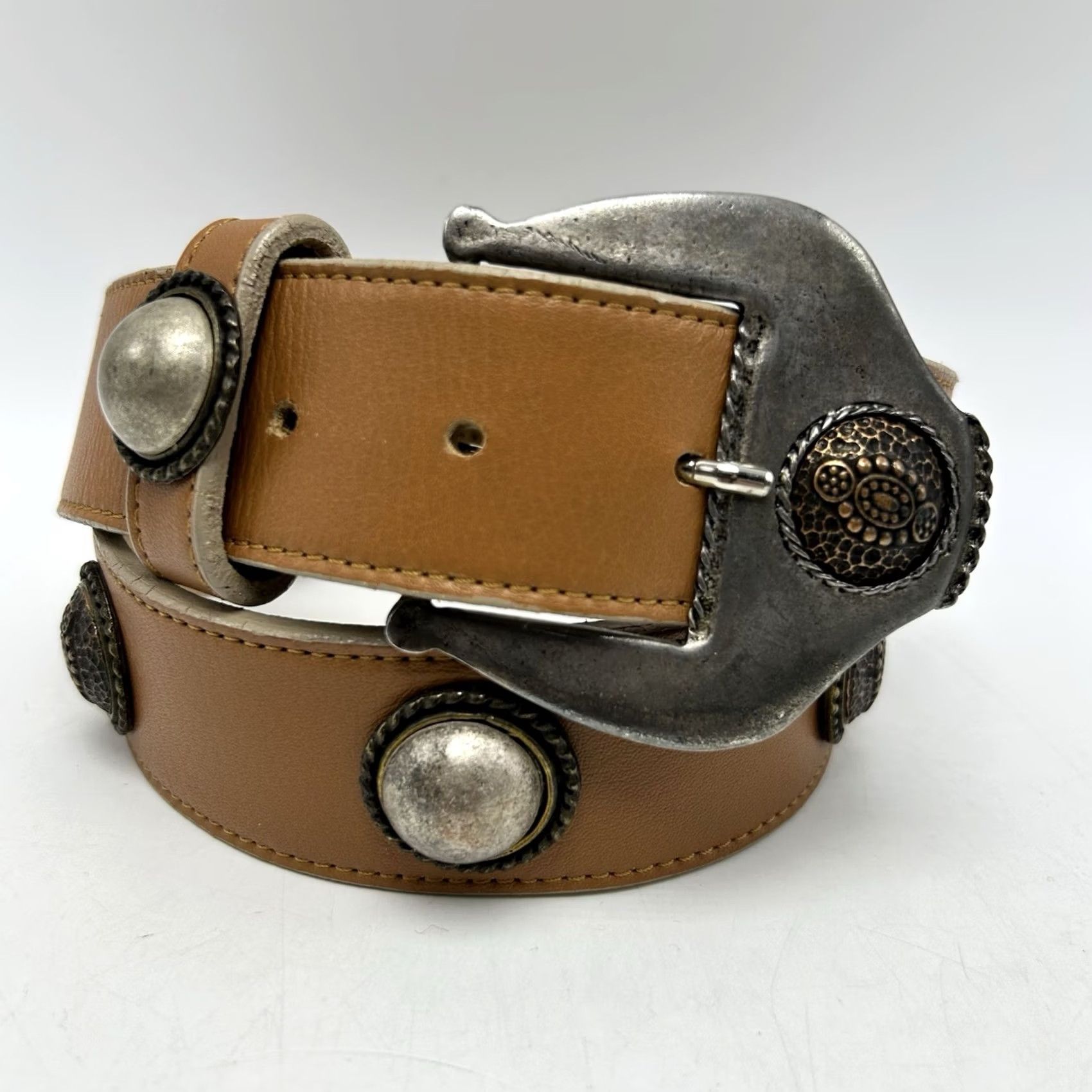 Vintage LEATHEROCK Belt Womens Small Studded Light Brown Leather 9497 Size ONE SIZE - 6 Thumbnail