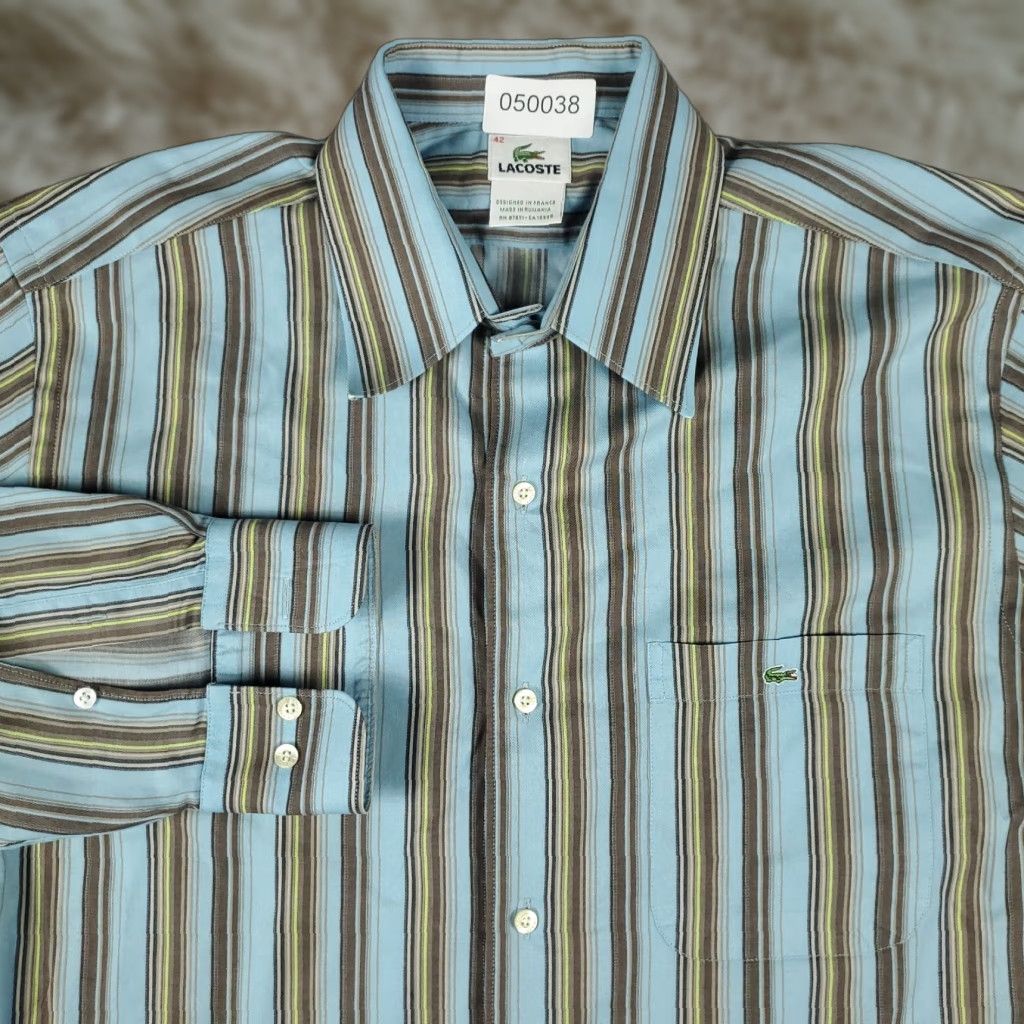 Lacoste Lacoste Button-Up Shirt Mens Size 42 Blue Striped Long Sleeve Casual Size US XL / EU 56 / 4 - 1 Thumbnail