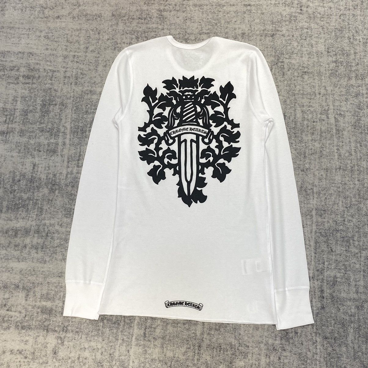◆CHROME HEARTS◆DAGGER THERMAL ロング Tシャツ L/S TEE WHITE Chrome Hearts Dagger Logo White Waffle Thermal Long Sleeve