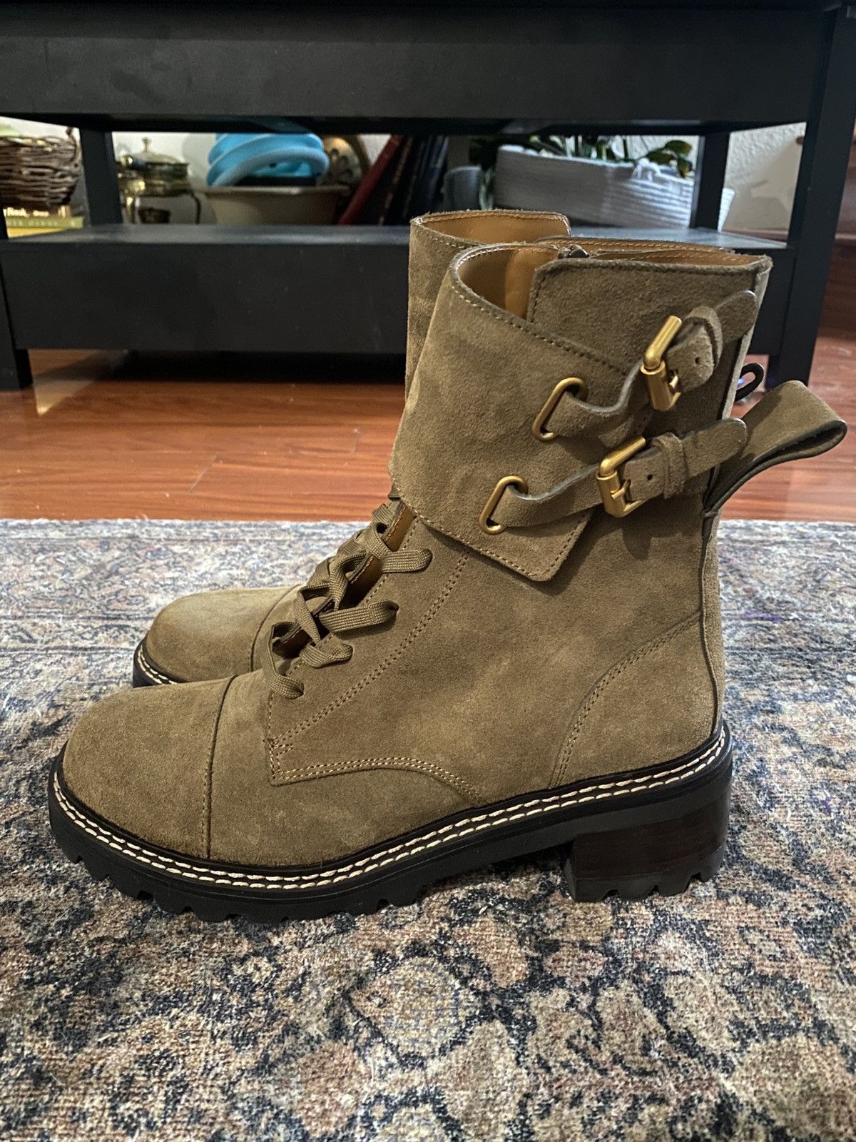 See by Chloe Mallory Suede Combat Boots in Khaki Brown Size EU 39.5/ US 9 Size US 9 / IT 39 - 3 Thumbnail