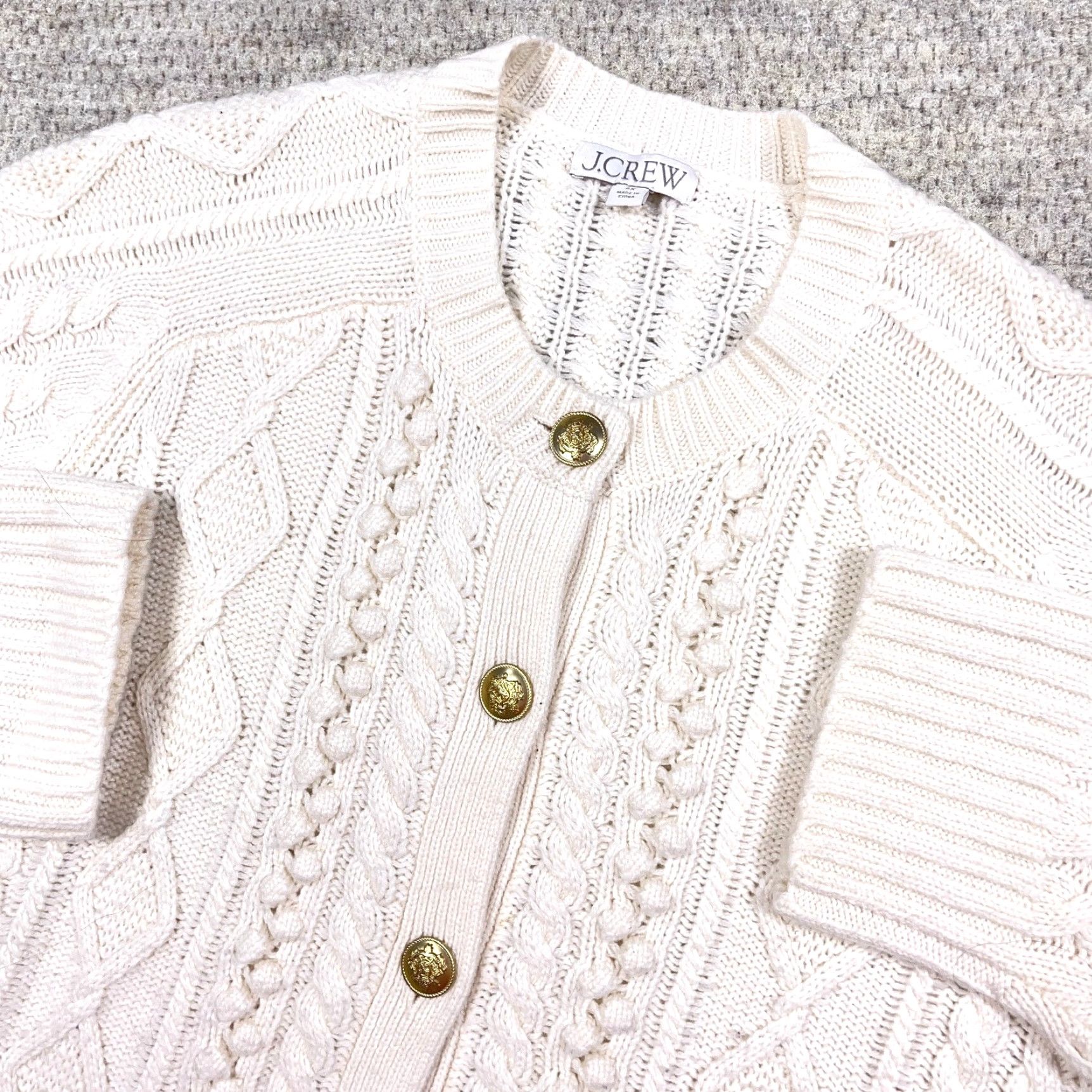 J.Crew J. Crew Cardigan Sweater Women 2X Ivory Cable Knit Wool Blend Gold Buttons Rib Knit Lightweight/All Seasons Size XXL / US 16-18 / IT 52-54 - 2 Thumbnail