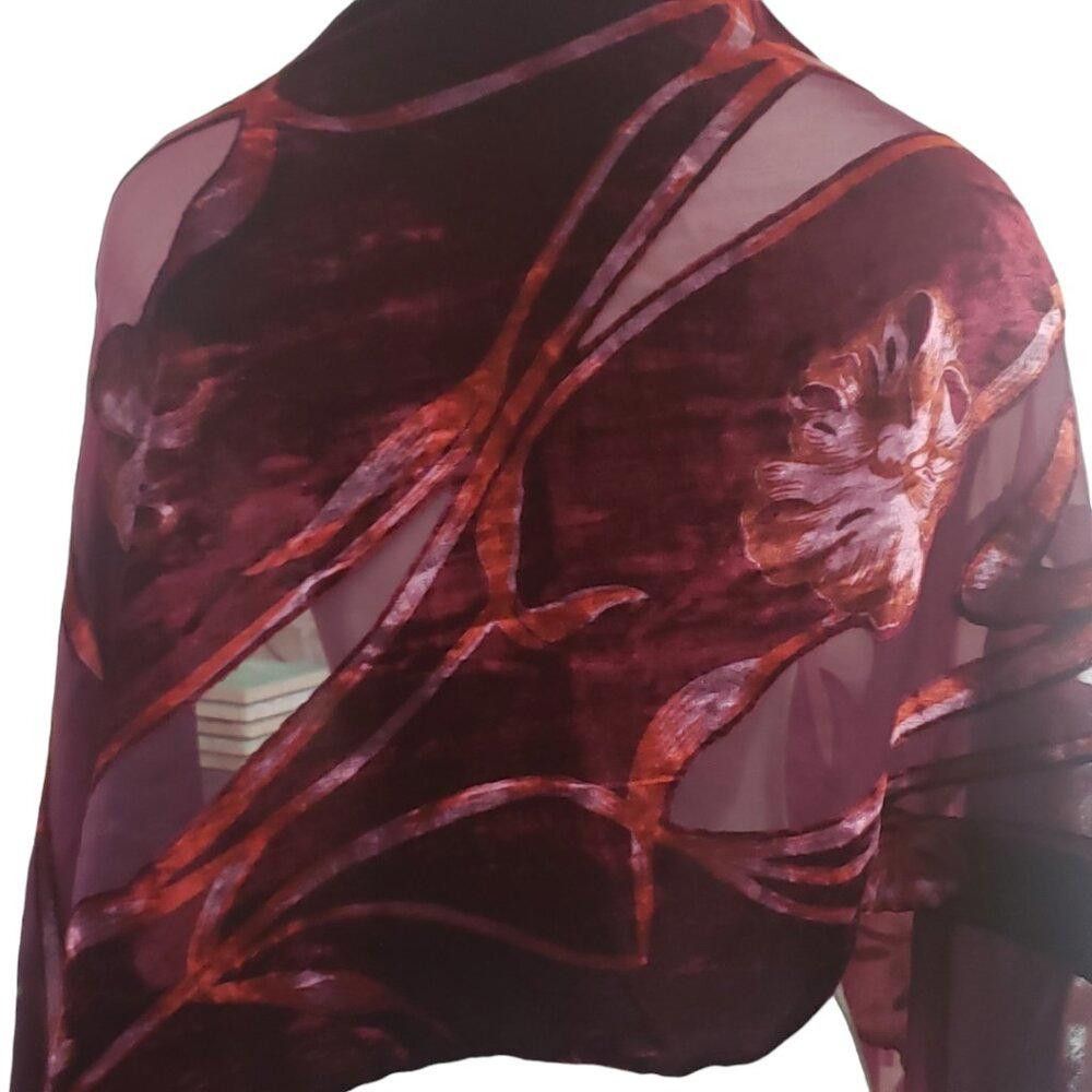 Designer CT1770 Red & Burgundy Wrap Fringed with Pom Poms Size ONE SIZE - 5 Thumbnail