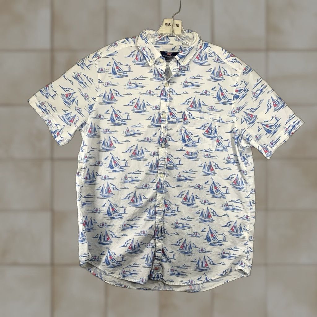 Vineyard Vines VINEYARD VINES Murray Shirt Men Short Sleeve Casual All Seasons Nautical Sailboat Print L White Size US L / EU 52-54 / 3 - 1 Thumbnail