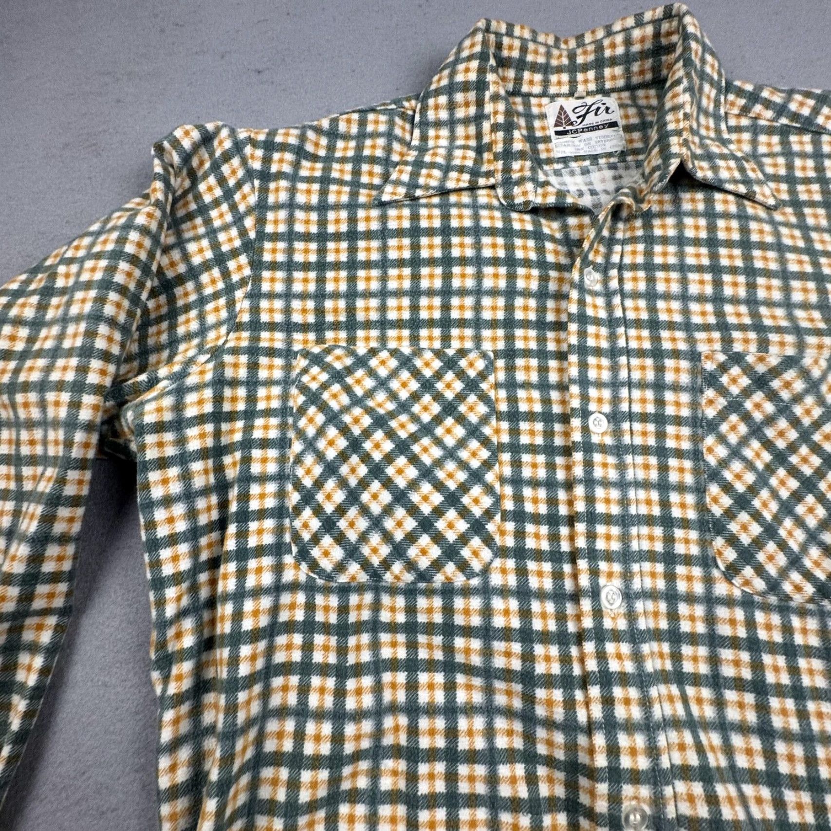 JCPenney VINTAGE JCPenney Fir Flannel Shirt Mens Green White Plaid Long Sleeve Button Up Size US M / EU 48-50 / 2 - 7 Thumbnail