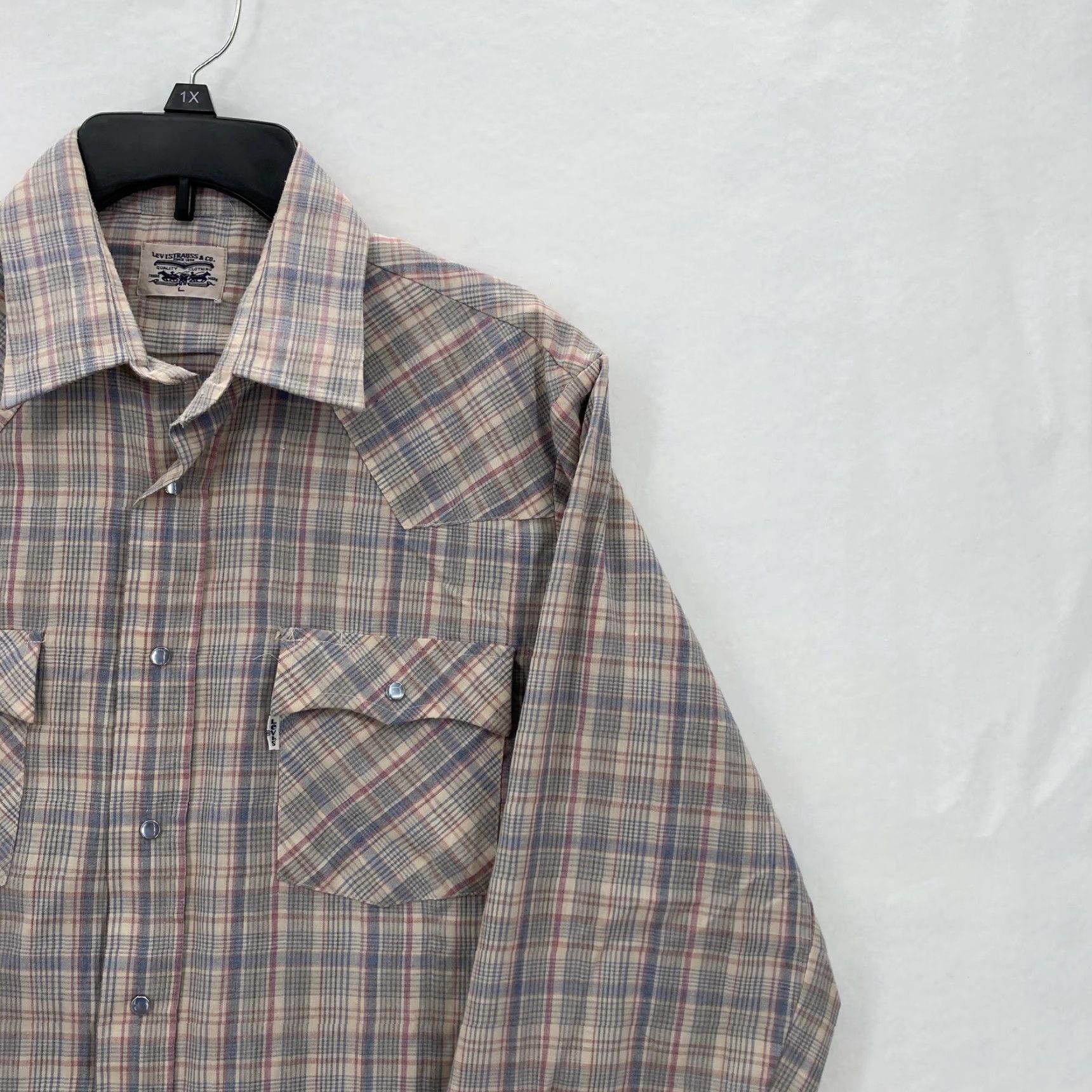 Levi's VINTAGE Levi's Pearl Snap Shirt Mens Large Gray Plaid Western Long Sleeve 70s Size US L / EU 52-54 / 3 - 2 Thumbnail
