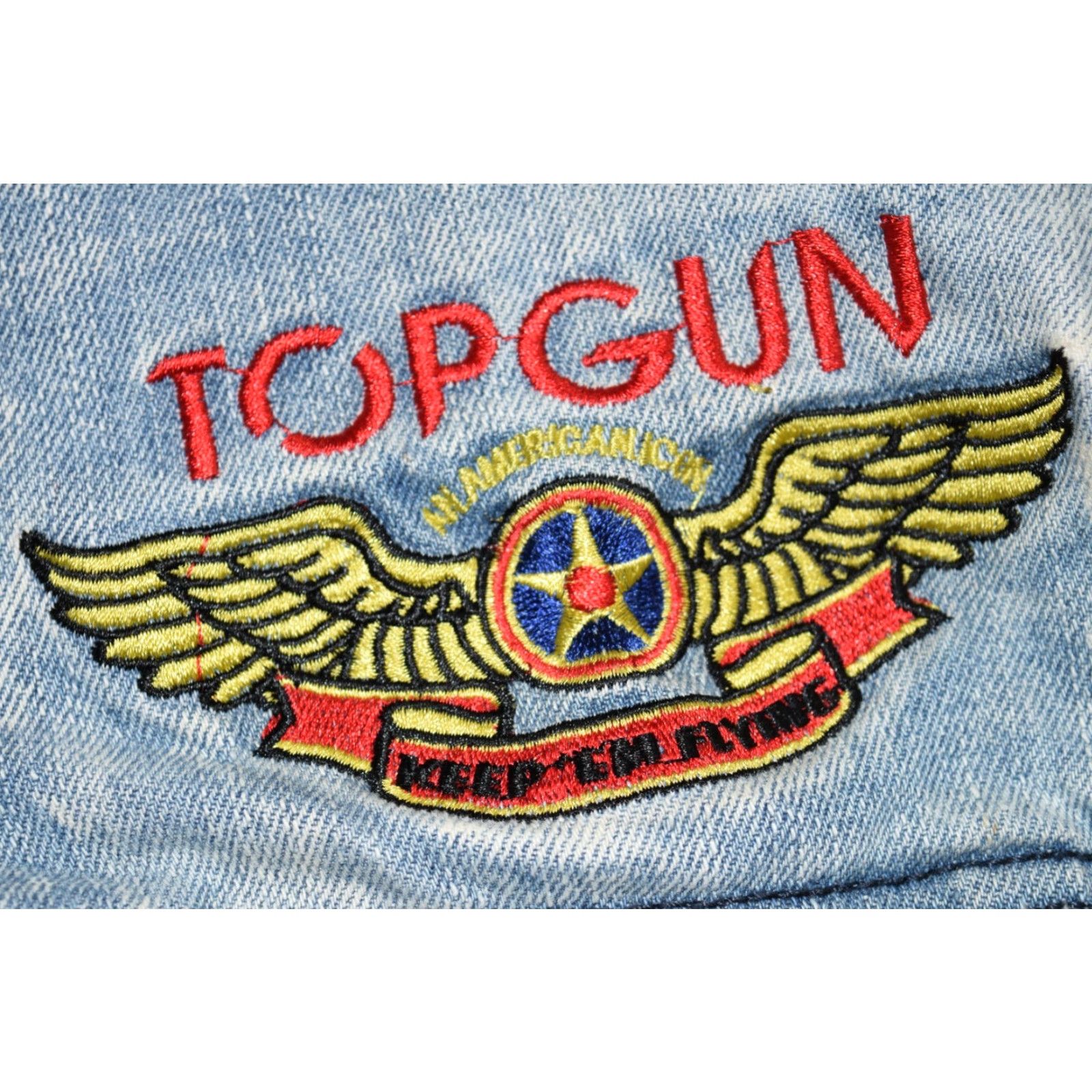 Denime TOP GUN DENIM NYLON JACKET MEN L denim patch Embroidered Logo Bomber Navy USA Vintage: No (but avoid N/A) Size US L / EU 52-54 / 3 - 4 Thumbnail