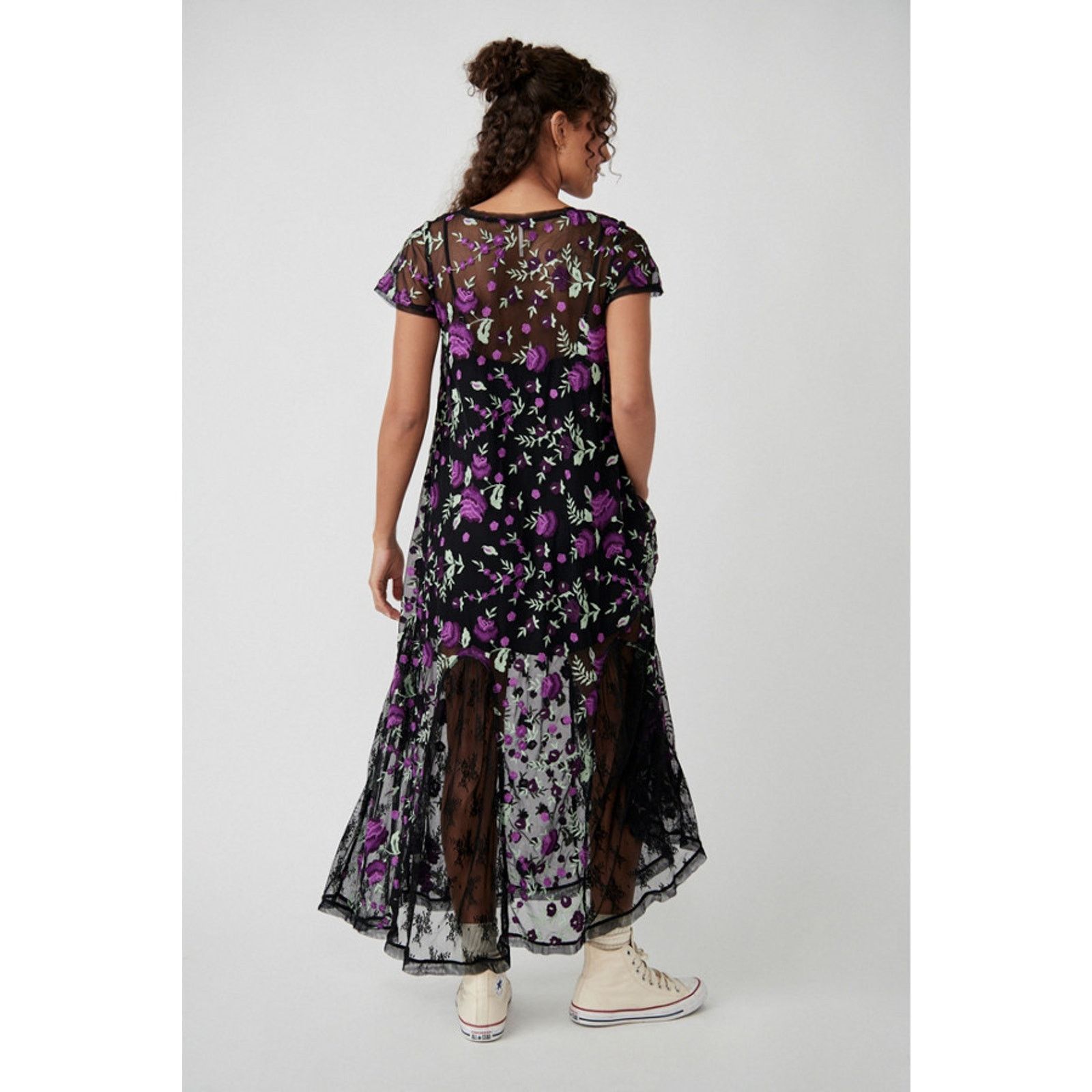 Free People New Sky Bright Floral Midi Dress $228 X-SMALL Black/Purple Size XS / US 0-2 / IT 36-38 - 6 Thumbnail