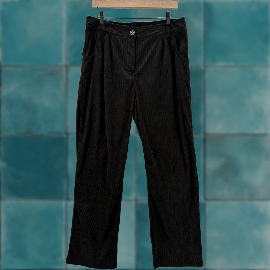 Vintage Halara Corduroy Sweatpants Womens L Tall Black Pleated Elastic Waist Casual Size 36" / US 14 / IT 50 - 1 Thumbnail