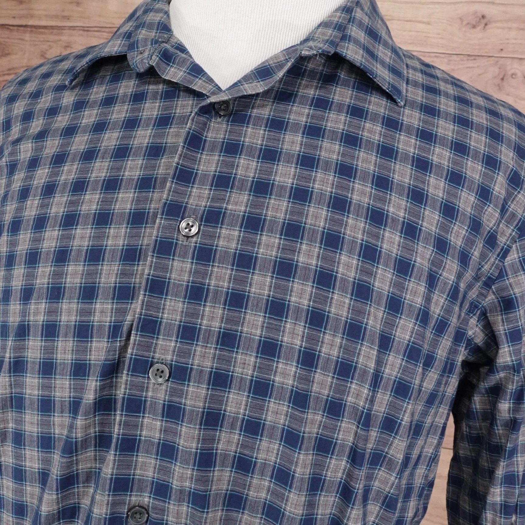 Apt. 9 APT.9 Shirt Mens XLT Blue Plaid Long Sleeve Button Front Cotton Tall Casual Size US XL / EU 56 / 4 - 2 Thumbnail