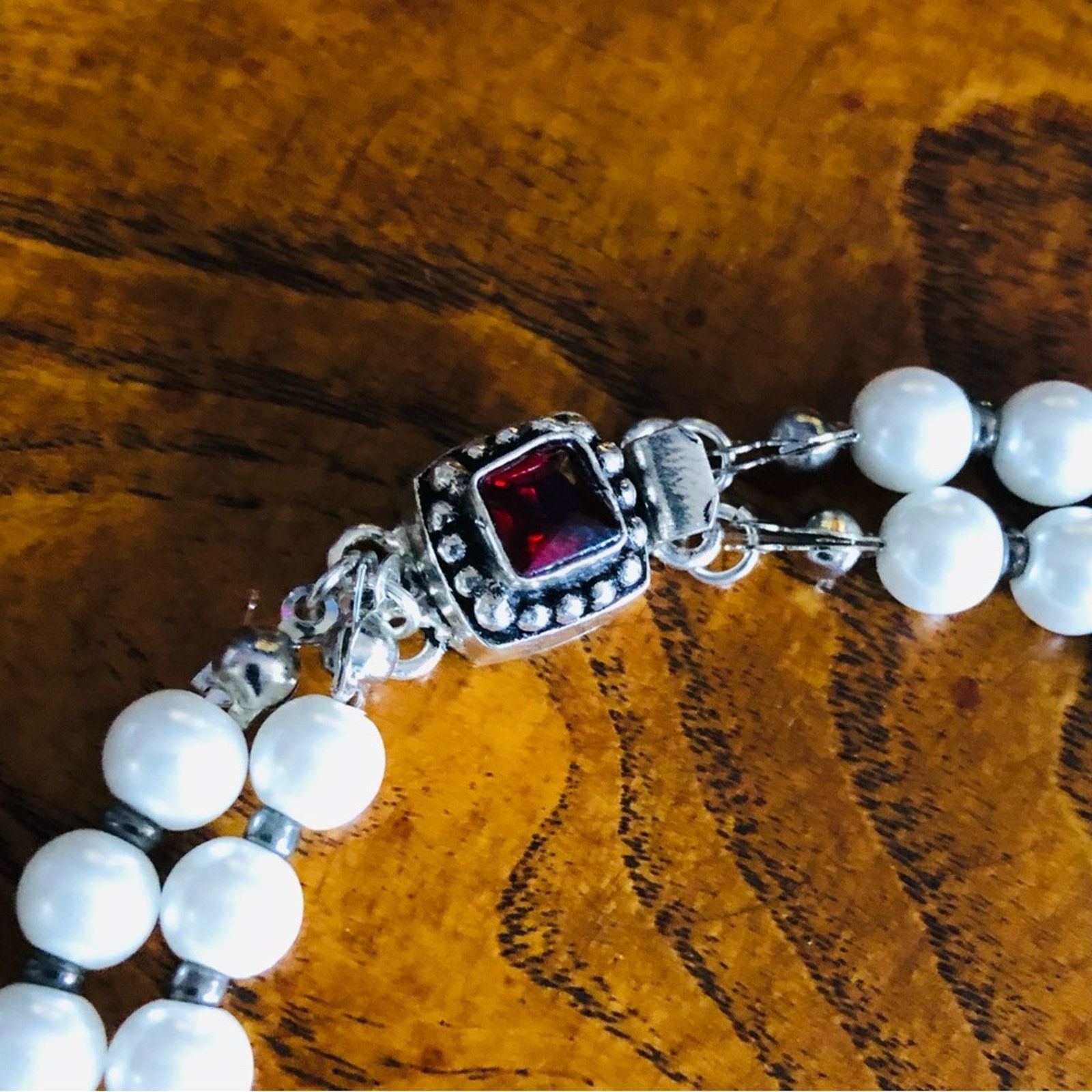 Handmade Handcrafted beaded Czech glass Pearl genuine ruby necklace Size ONE SIZE - 10 Thumbnail