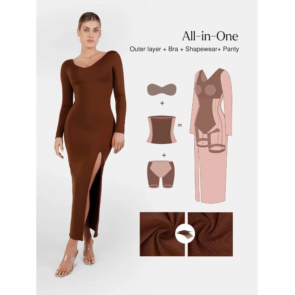 Other NWT New Popilush Shapewear Long Sleeve V-Neck Low Back Maxi Size M / US 6-8 / IT 42-44 - 4 Thumbnail