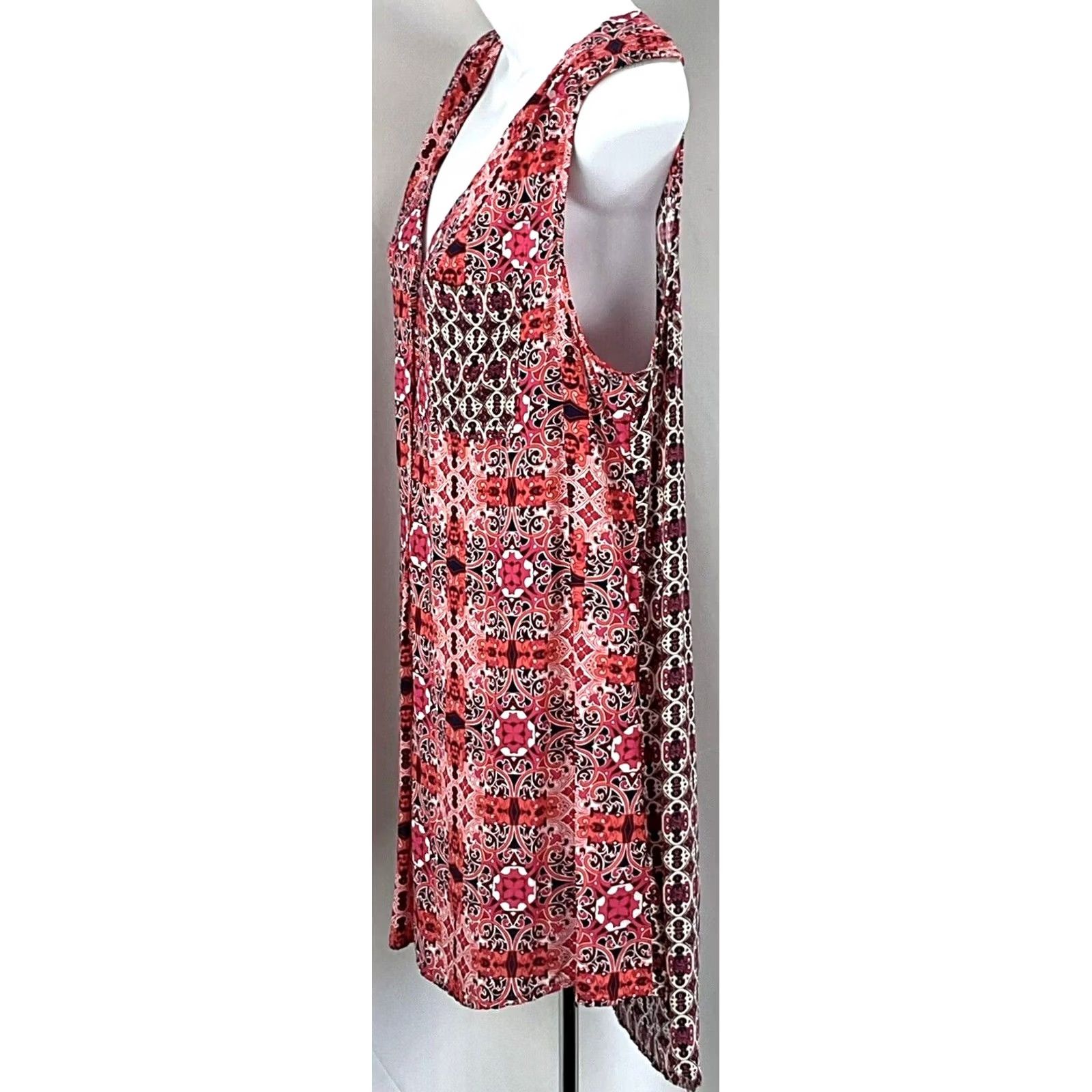 Pinko Como sleeveless Blouse XL Pink Orange Psychedelic 1/2 Button Hippie V-Neck Women Size XL / US 12-14 / IT 48-50 - 2 Thumbnail