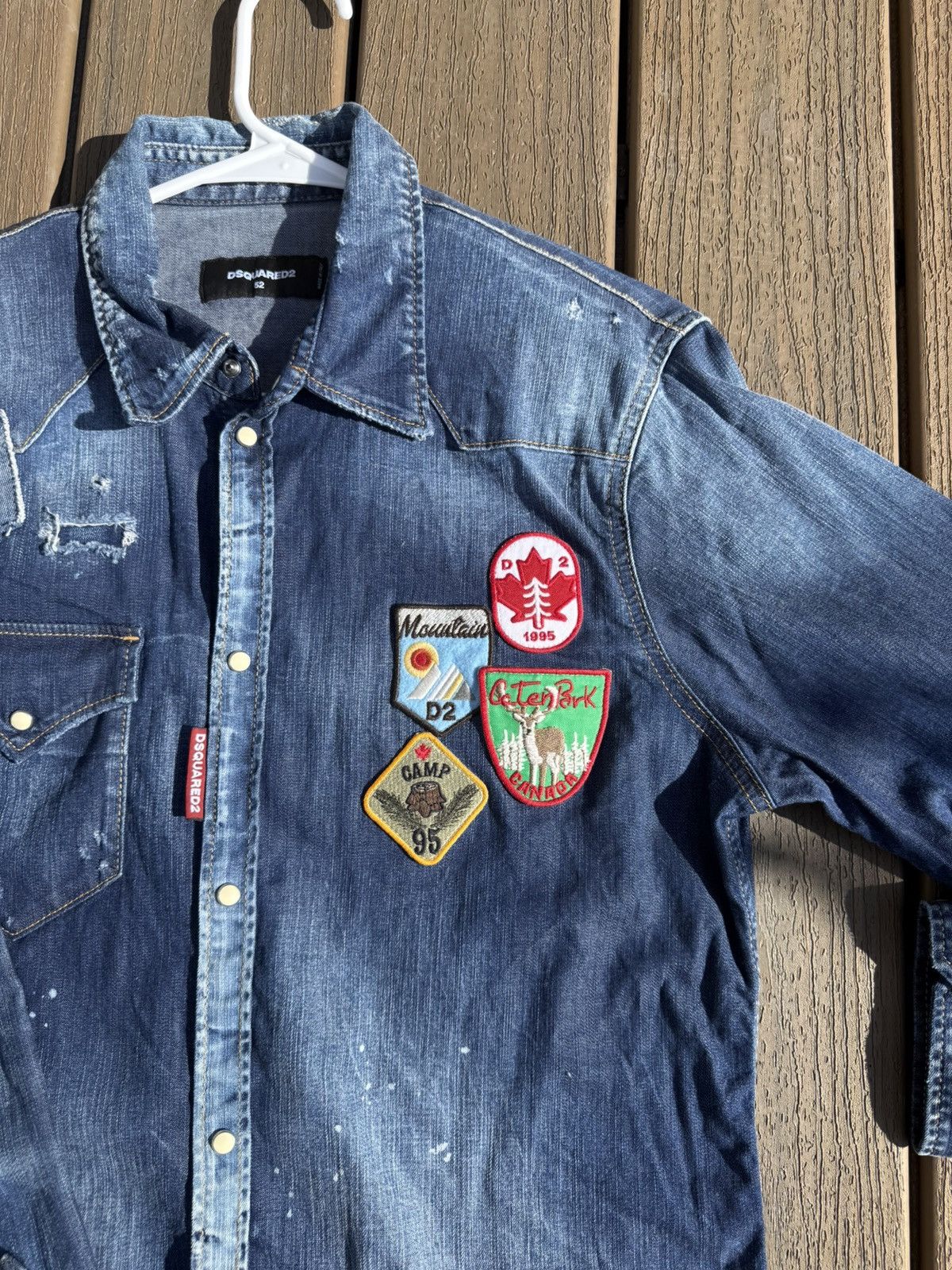 Dsquared2 Dsquared2 Blue Distressed Denim Patch Appliquéd Shirt Size US L / EU 52-54 / 3 - 5 Thumbnail