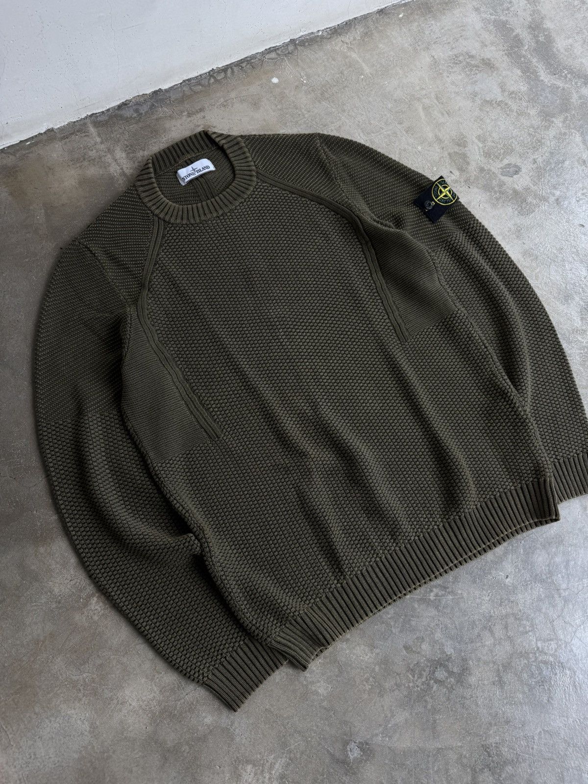Stone Island Stone Island Khaki Green Textured Knit Sweater Size US L / EU 52-54 / 3 - 2 Thumbnail
