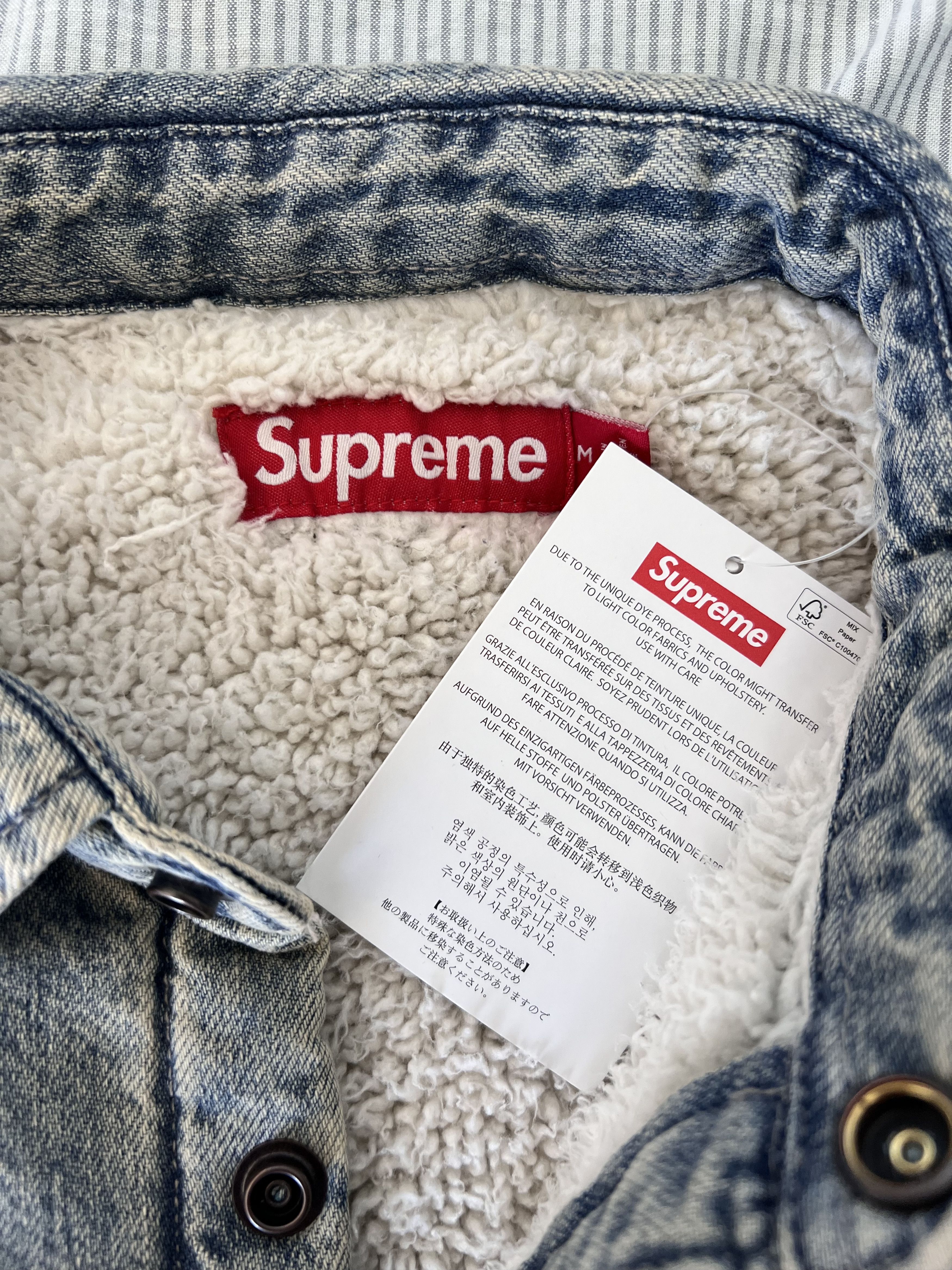 Supreme Supreme Faux Shearling Denim Work Shirt in Washed Indigo Size US M / EU 48-50 / 2 - 6 Thumbnail
