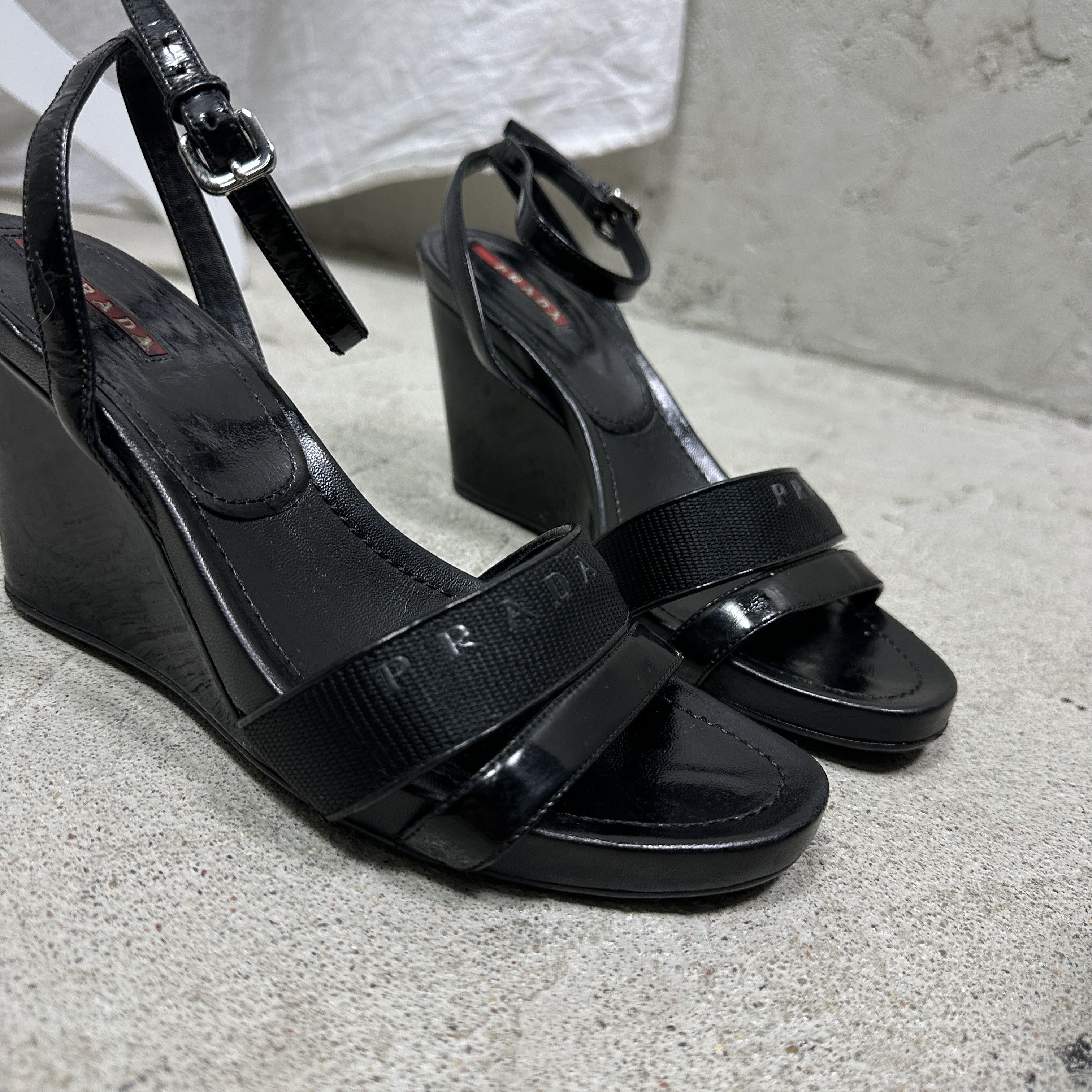 Prada Vintage Prada Leather Platform Wedge Sandals 00s Size US 8 / IT 38 - 7 Thumbnail