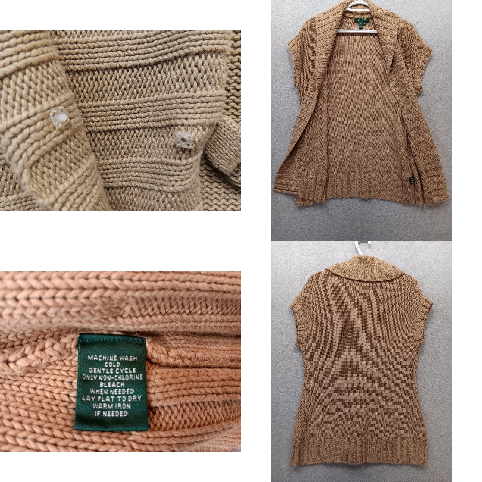 Ralph Lauren Lauren Ralph Lauren Cardigan Vest Women M Tan Linen Cotton Buckle Open Shawl Collar 90s Y2K Classic Lightweight Knit Size M / US 6-8 / IT 42-44 - 8 Thumbnail
