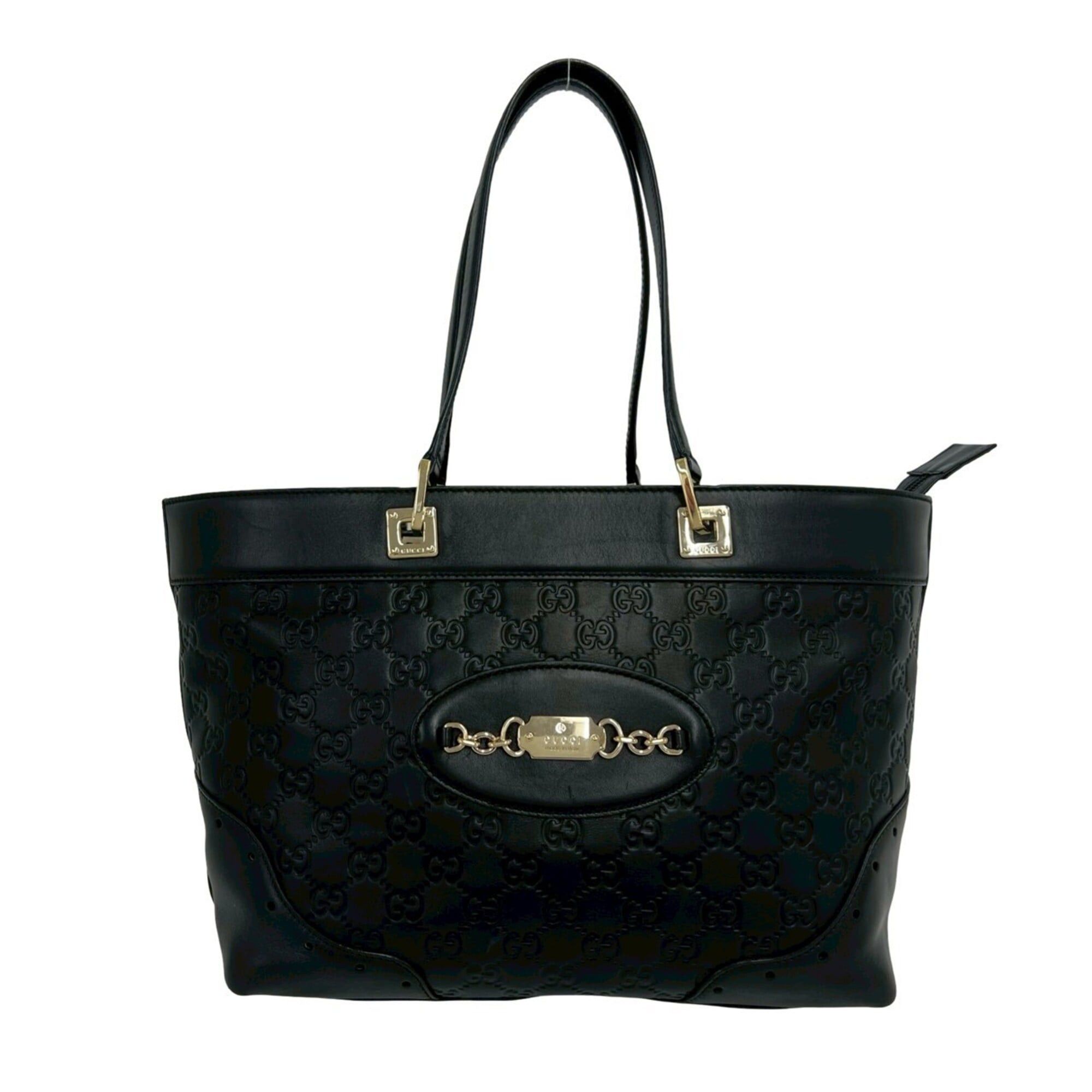 Gucci GUCCI Guccissima GG pattern logo gold hardware genuine leather handbag tote bag Boston black 28589 Size ONE SIZE - 1 Thumbnail
