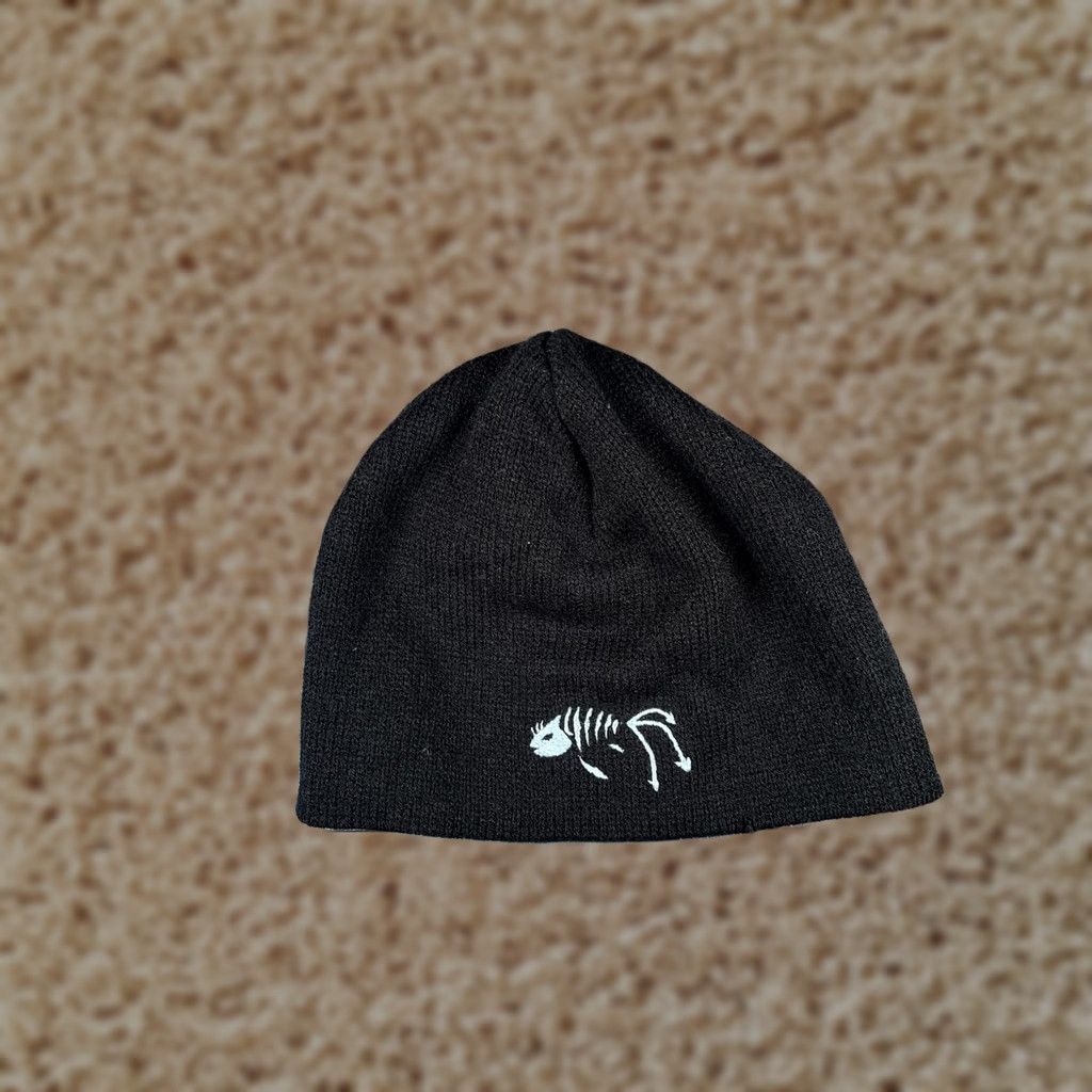 Vintage DNB Beanie Mens One Size Black Knit Fish Skeleton Logo Stretch Winter Casual Size ONE SIZE - 1 Thumbnail