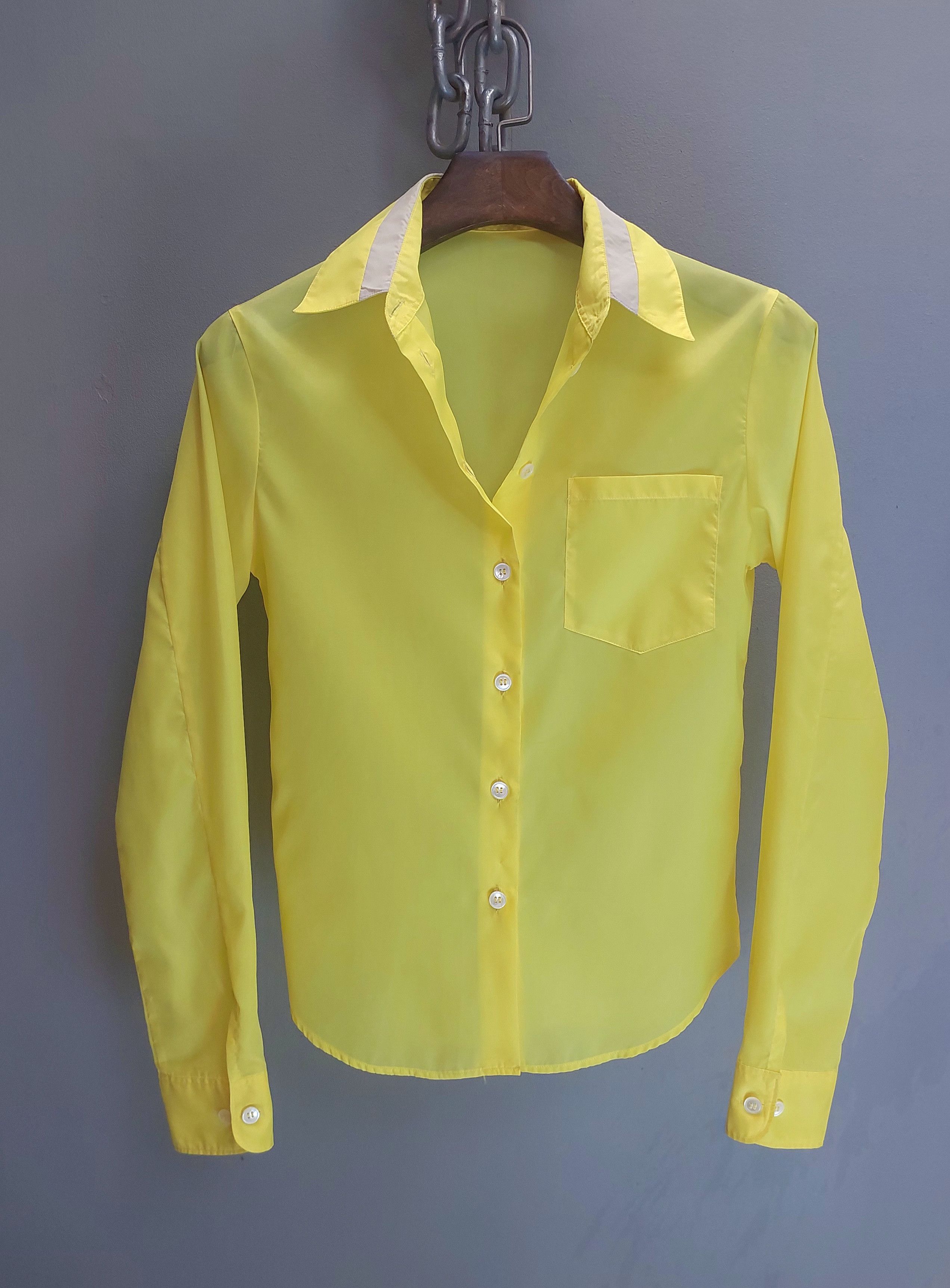 Helmut Lang Vintage Bright Yellow Sheer Shirt with Contrast Collar Size XS / US 0-2 / IT 36-38 - 2 Thumbnail