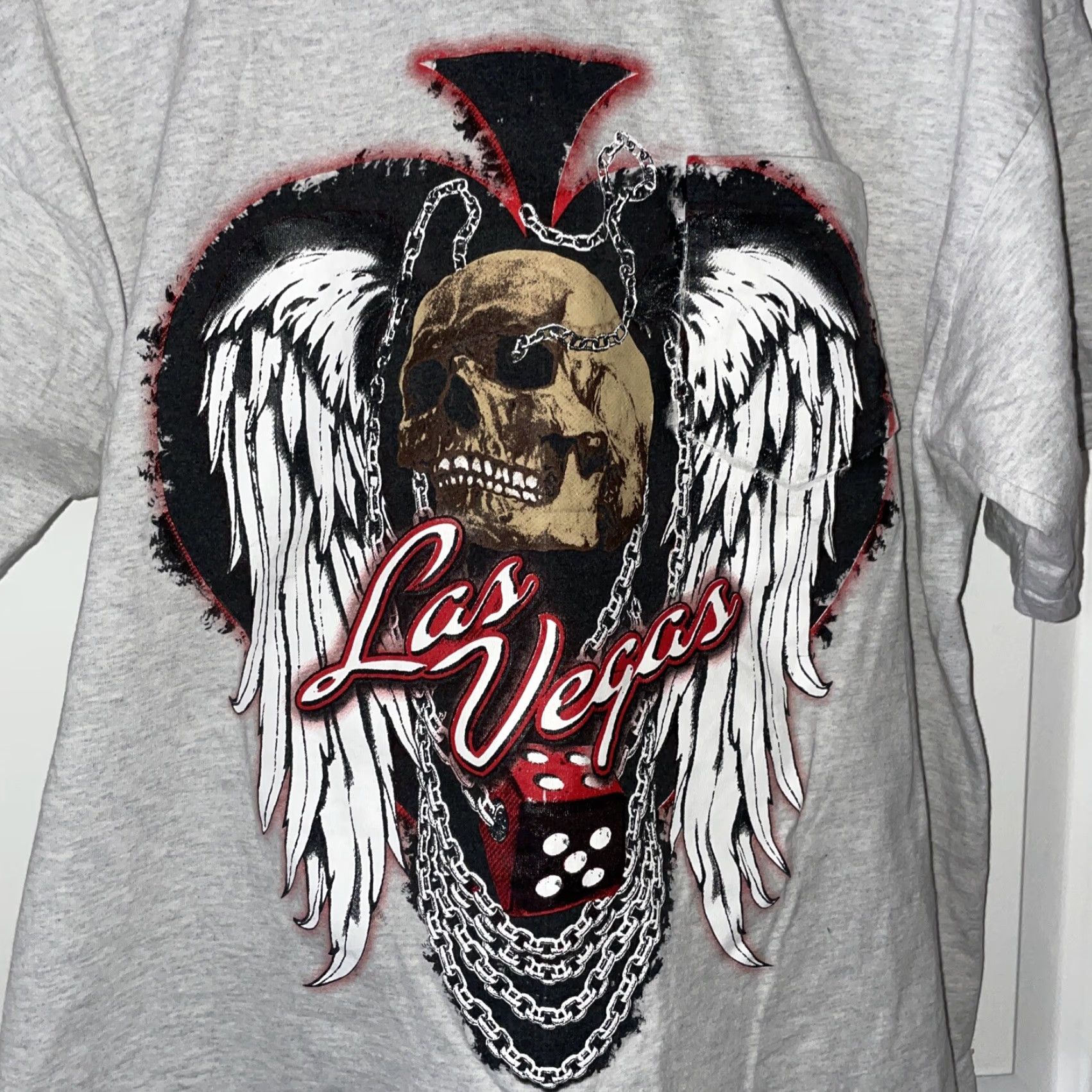 Vintage VINTAGE Las Vegas TShirt Skull and Chians XL Grey Mens Shirt XL Gray Skull Chains Spades 90s? Size US XL / EU 56 / 4 - 2 Thumbnail