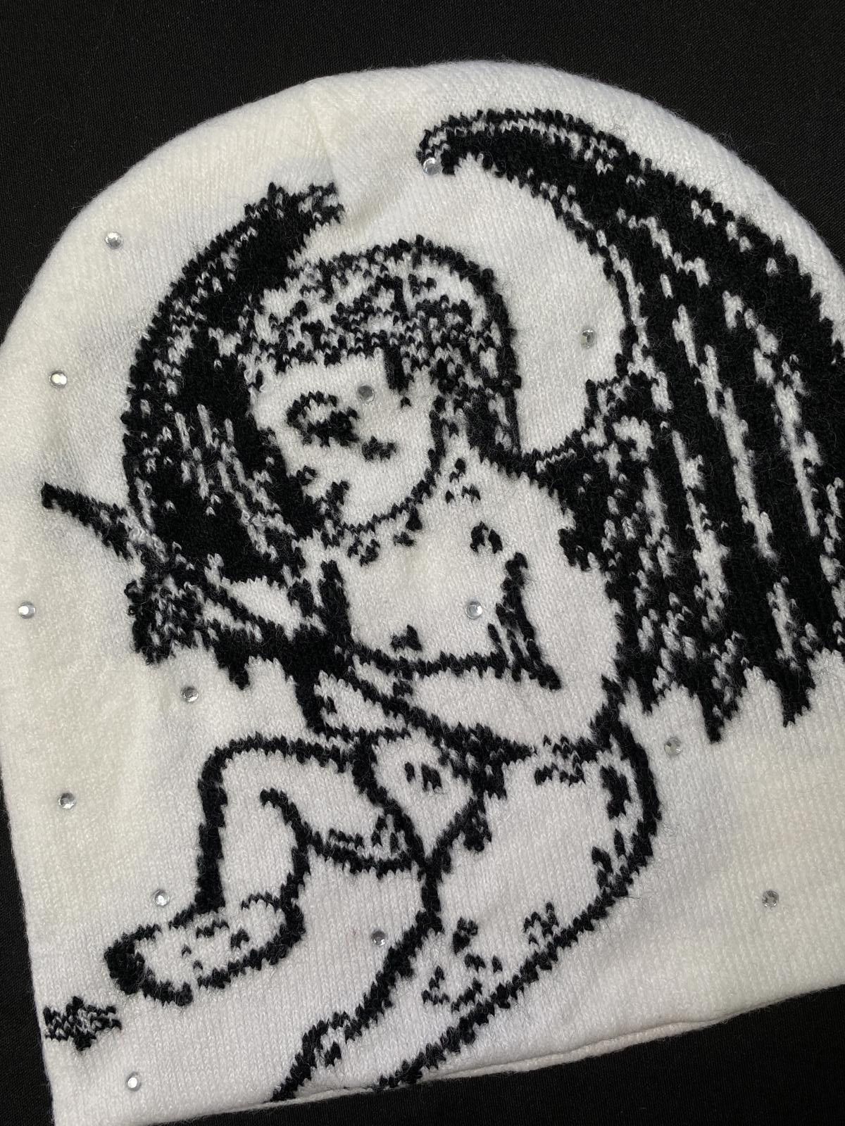 Japanese Brand Rare Black Angel Graphic No Cuff Knit Beanie Hats OS Size ONE SIZE - 4 Thumbnail