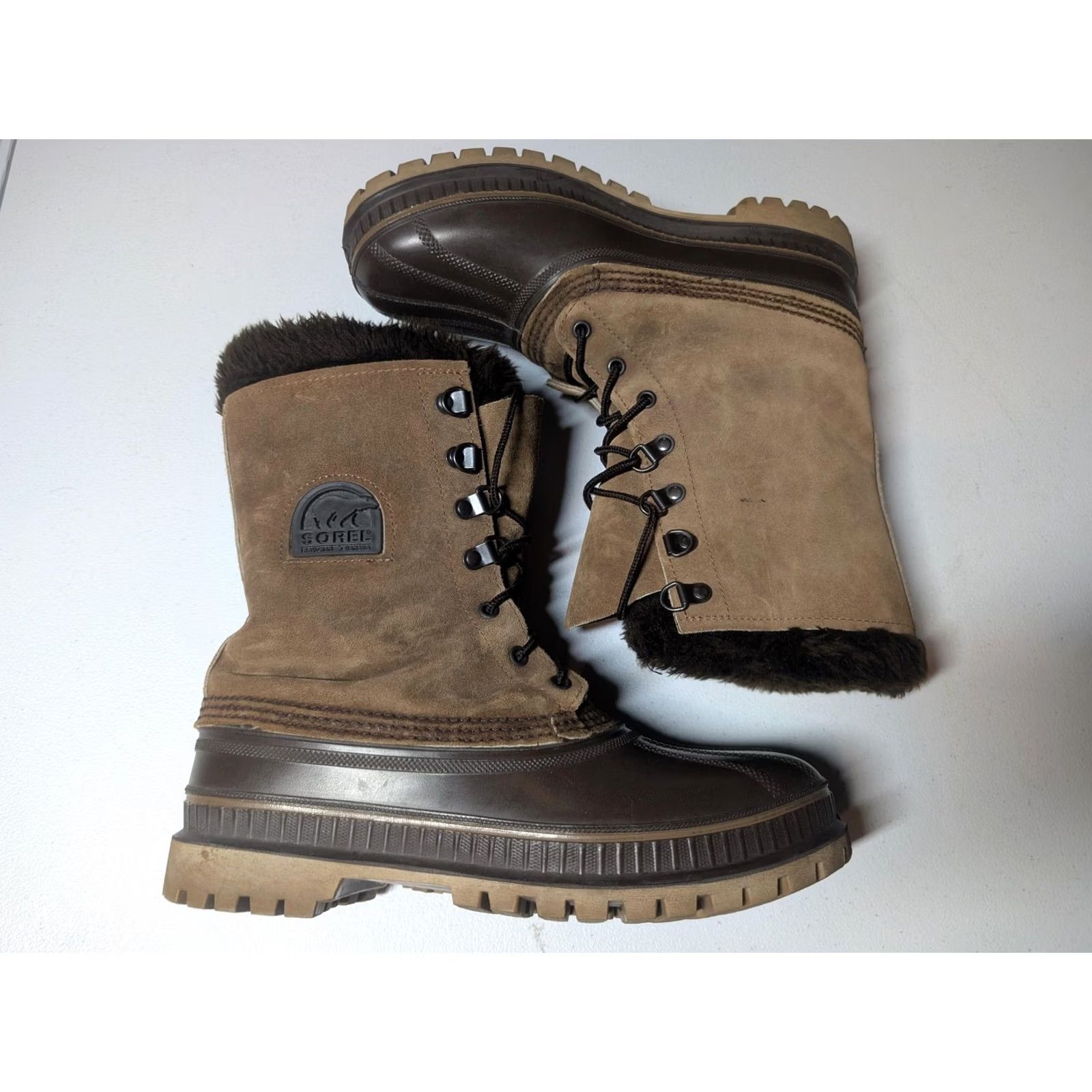 SOREL Sorel Caribou Boots Mens 7 Brown Suede Waterproof Winter Lace Up Rubber Lug Sole Insulated Felt Liner Made in Canada Size US 7 / EU 40 - 2 Thumbnail