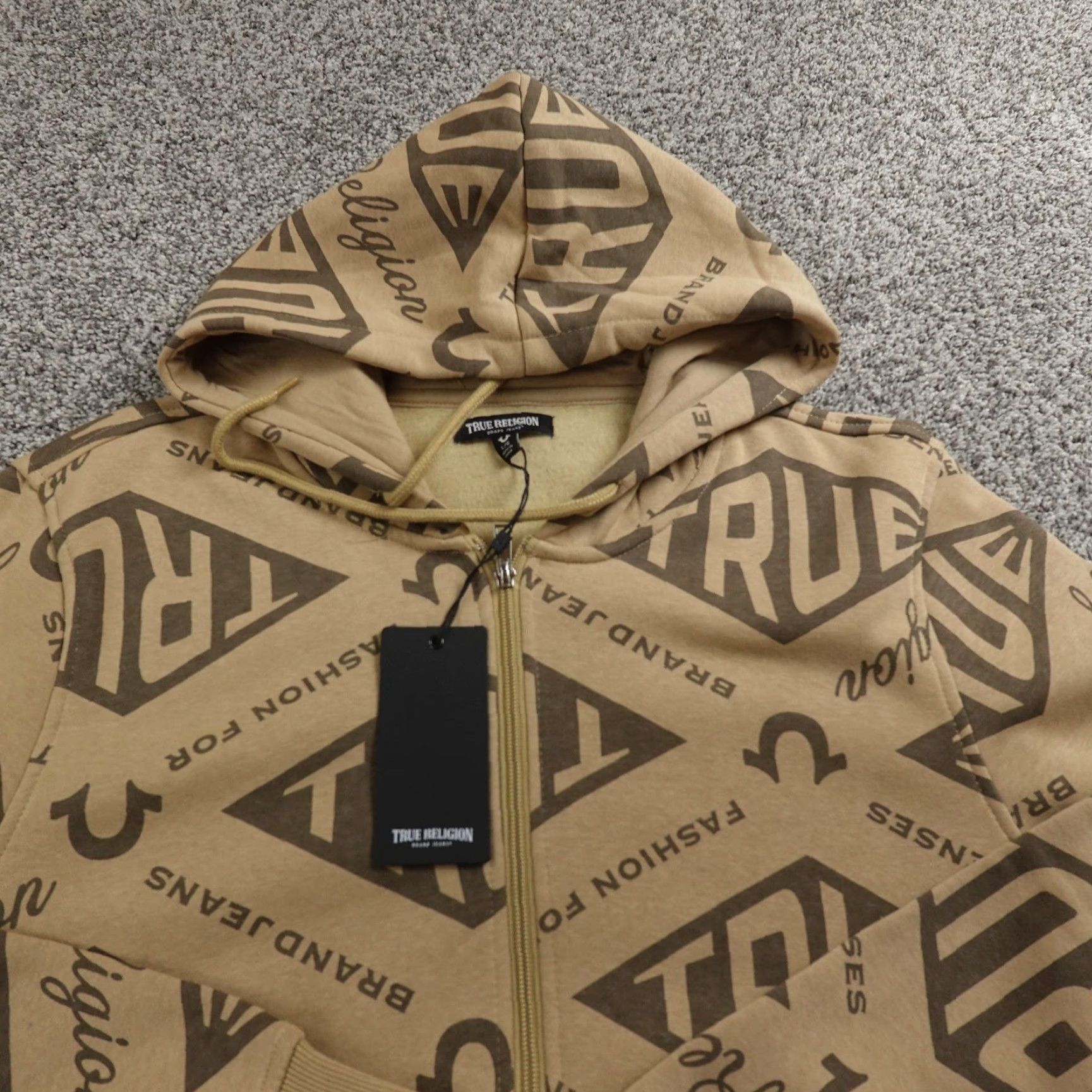 True Religion NEW True Religion Hoodie Mens L Beige Horseshoe Logo Full Zip Sweatshirt Jacket Size US L / EU 52-54 / 3 - 3 Thumbnail