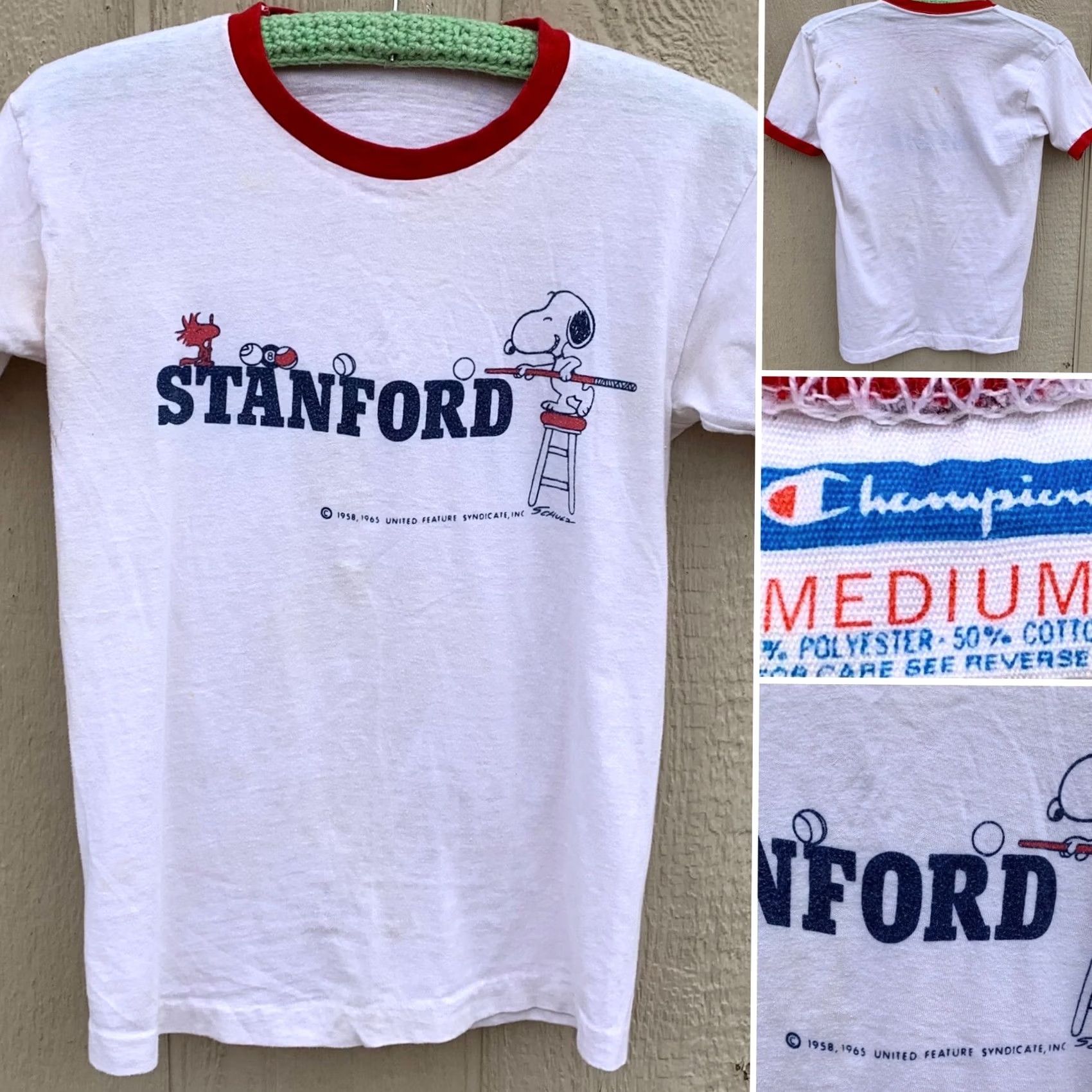 Champion VINTAGE Champion Stanford ringer tee T-Shirt Snoopy Peanuts Pool Game Champion blue bar M Mens Shirts Theme California Cartoon University Size US M / EU 48-50 / 2 - 2 Thumbnail
