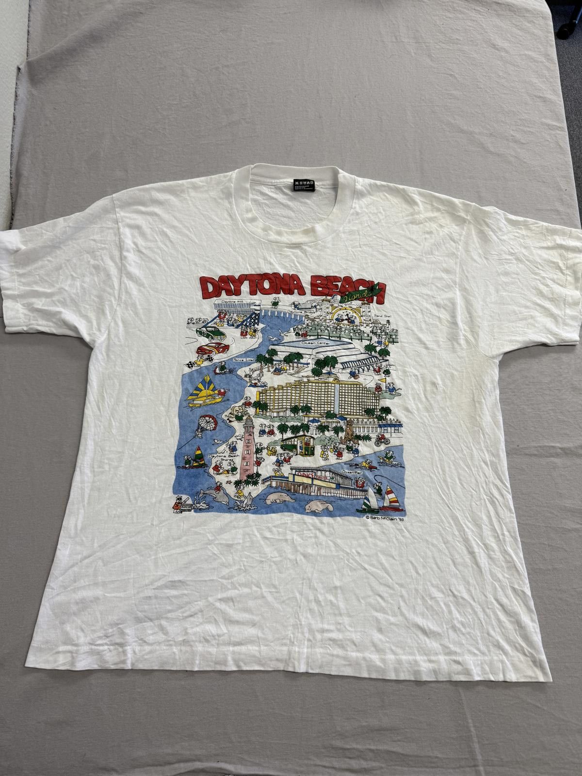 Fruit Of The Loom Vintage Daytona Beach Florida Tshirt 1993 Art Map Tourism XL Size US XL / EU 56 / 4 - 1 Thumbnail