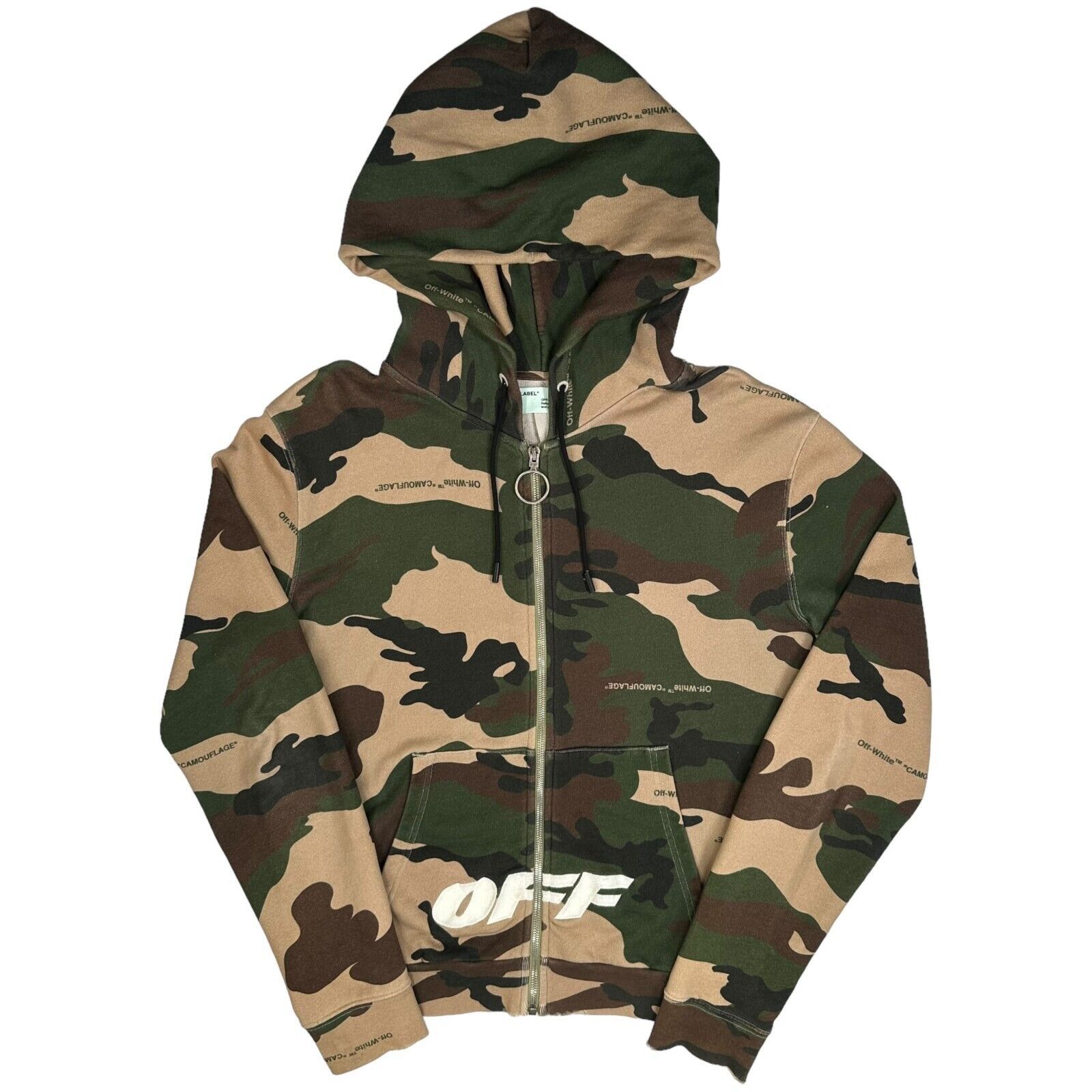 Off White fashion Virgil Abloh Camo Army Green Hoodie Size Large