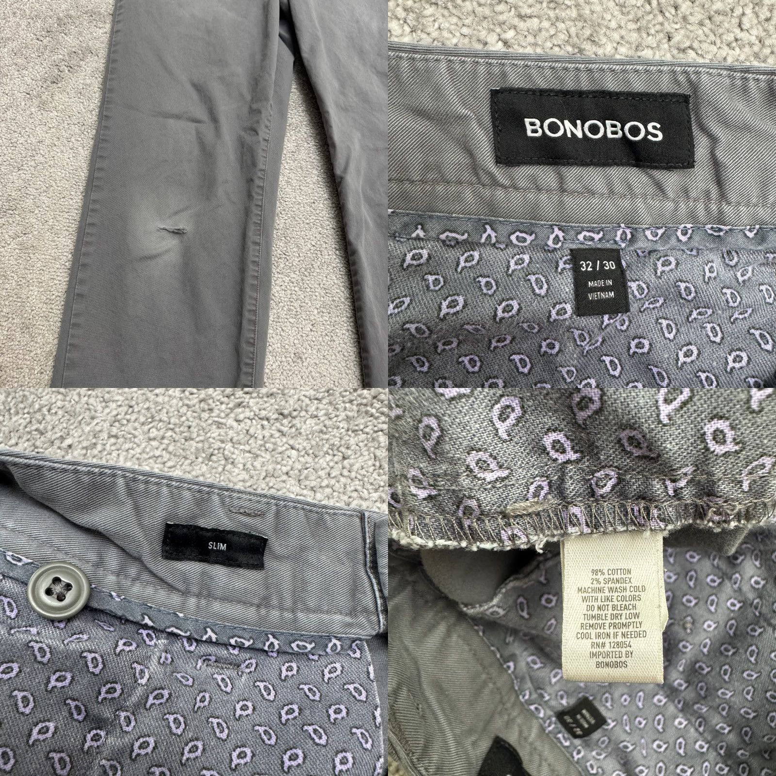 Bonobos Bonobos Slim Fit Chino Pants Mens 32x30 Gray Straight Leg Cotton Casual Preppy Style Size US 32 / EU 48 - 8 Thumbnail