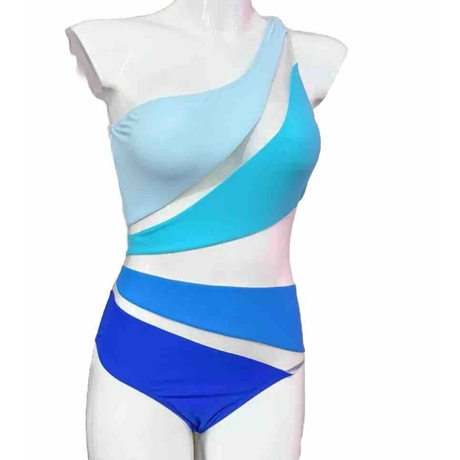 Other Blue & Teal Sheer Design One Shoulder Swim Suit One Piece S Size ONE SIZE - 1 Thumbnail