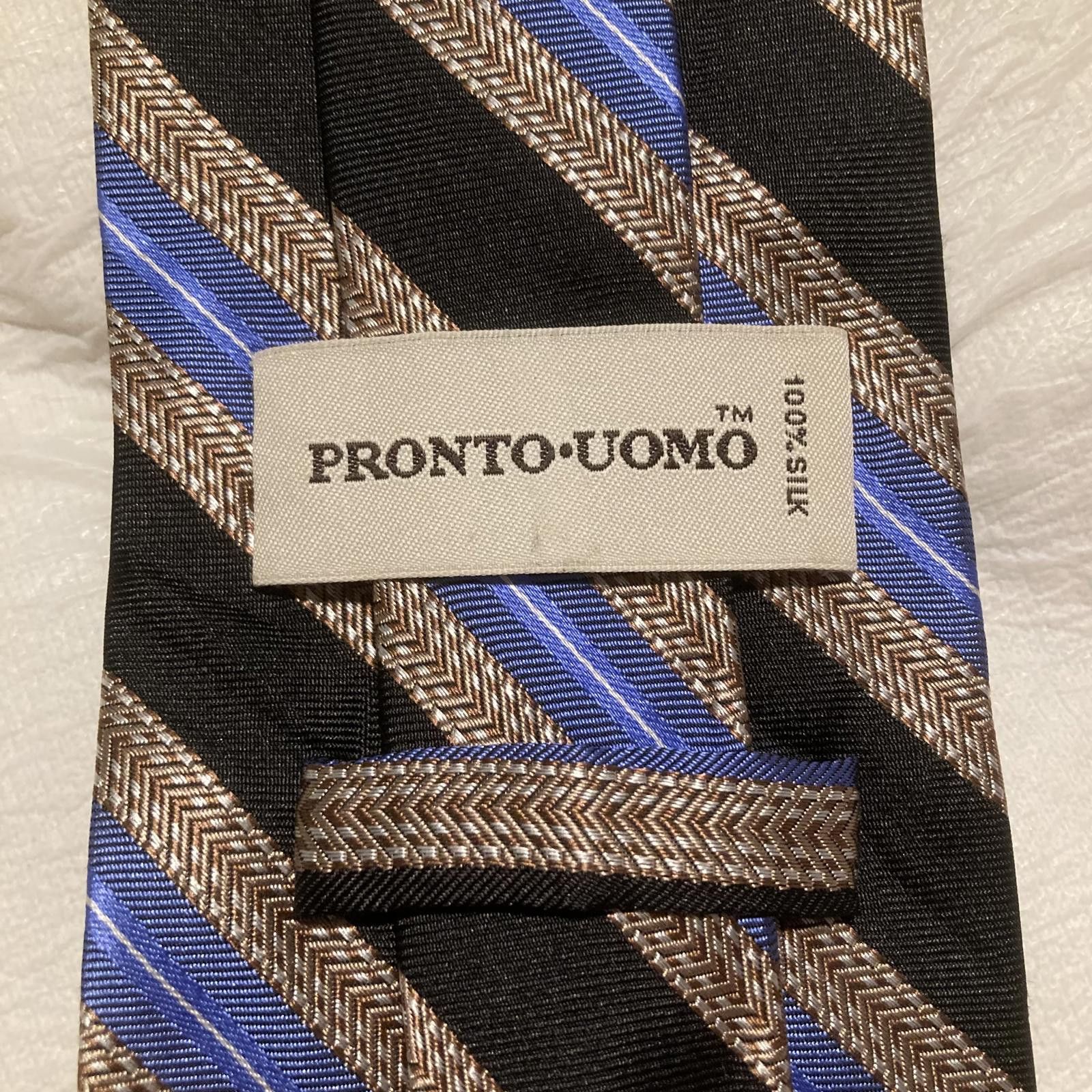 Pronto Uomo NWOT Pronto Uomo Blue/Black Stripe 100% Silk Tie Size ONE SIZE - 3 Thumbnail