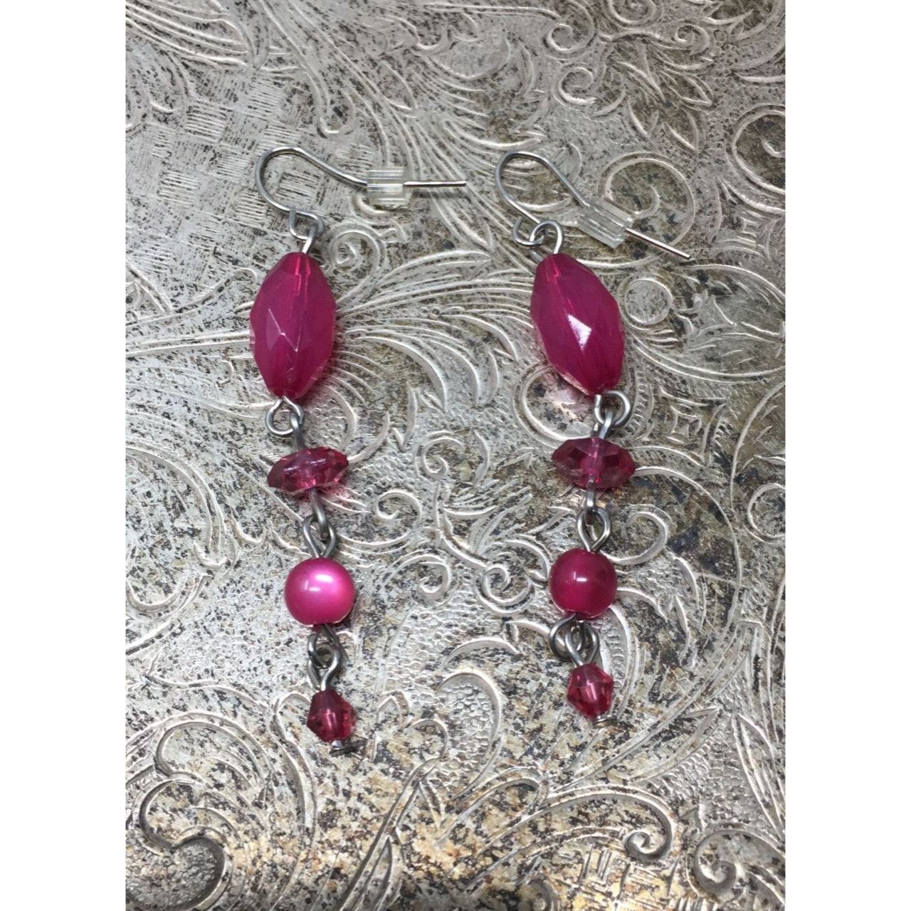 Other Women's Pink and Silver Tone Beaded Dangle Earrings Size ONE SIZE - 2 Thumbnail