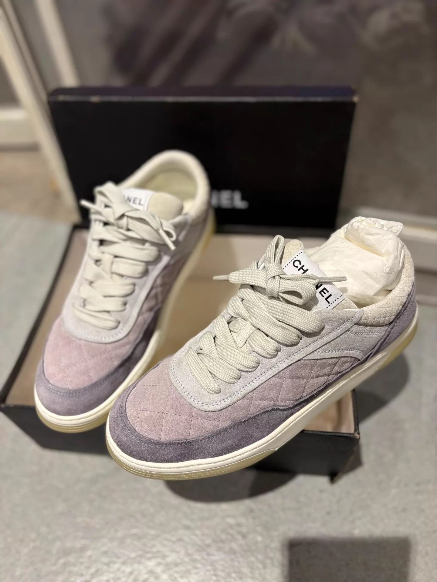Chanel Chanel Suede Color - Blocked Lavender Casual Sneakers 39 Size US 8.5 / IT 38.5 - 1 Thumbnail