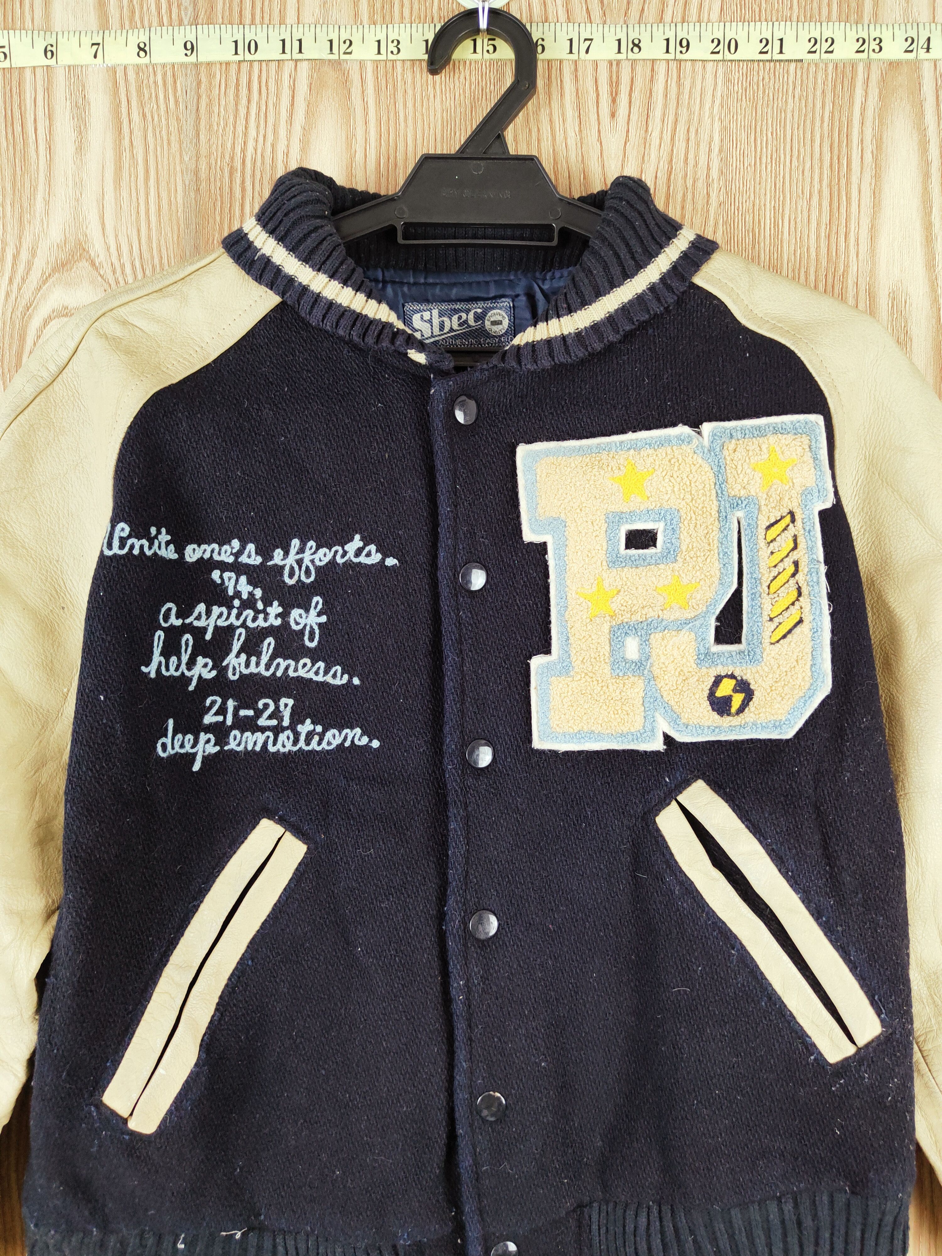 Japanese Brand DLL Sbec Navy vintage Leather Varsity Jackets #W069 Size US S / EU 44-46 / 1 - 2 Thumbnail