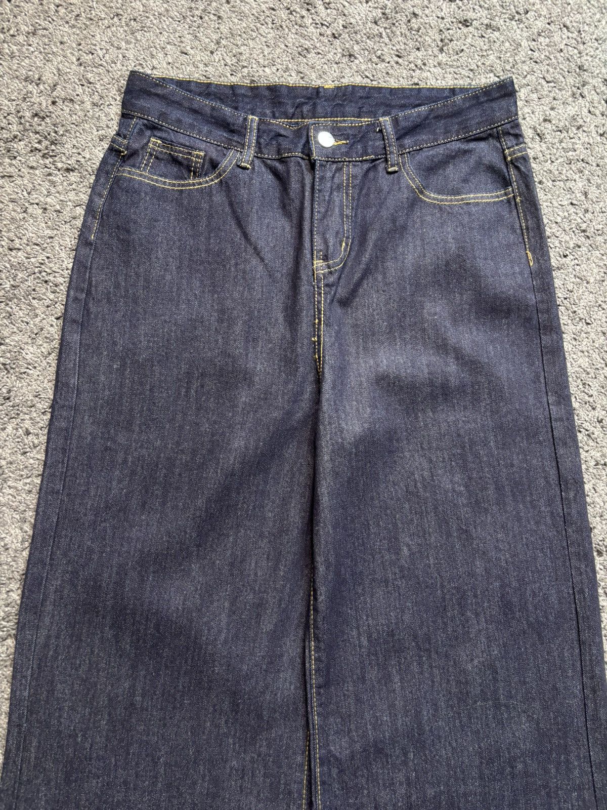 Jean × Vintage Vintage streetwear yellow stitches marine blue baggy jeans Size US 35 - 4 Thumbnail